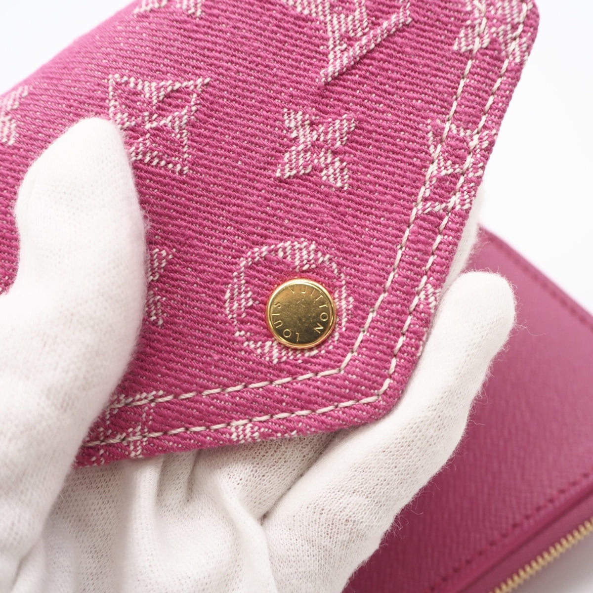Louis Vuitton Monogram Denim Fuchsia Pink Canvas Leather Wallet (Tri-Fold) (Pre-Owned)
