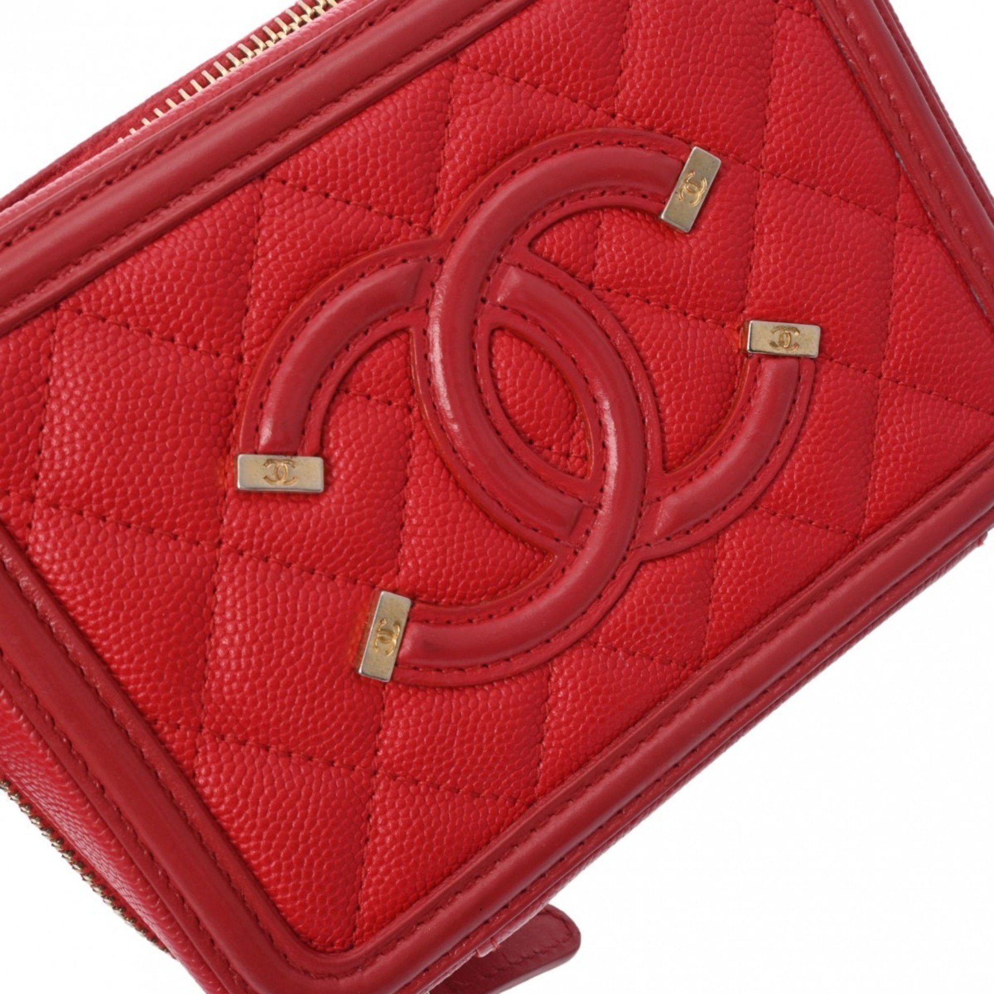 Chanel Caviar Skin Red Color Caviar Leather Shoulder Bag (Pre-Owned)