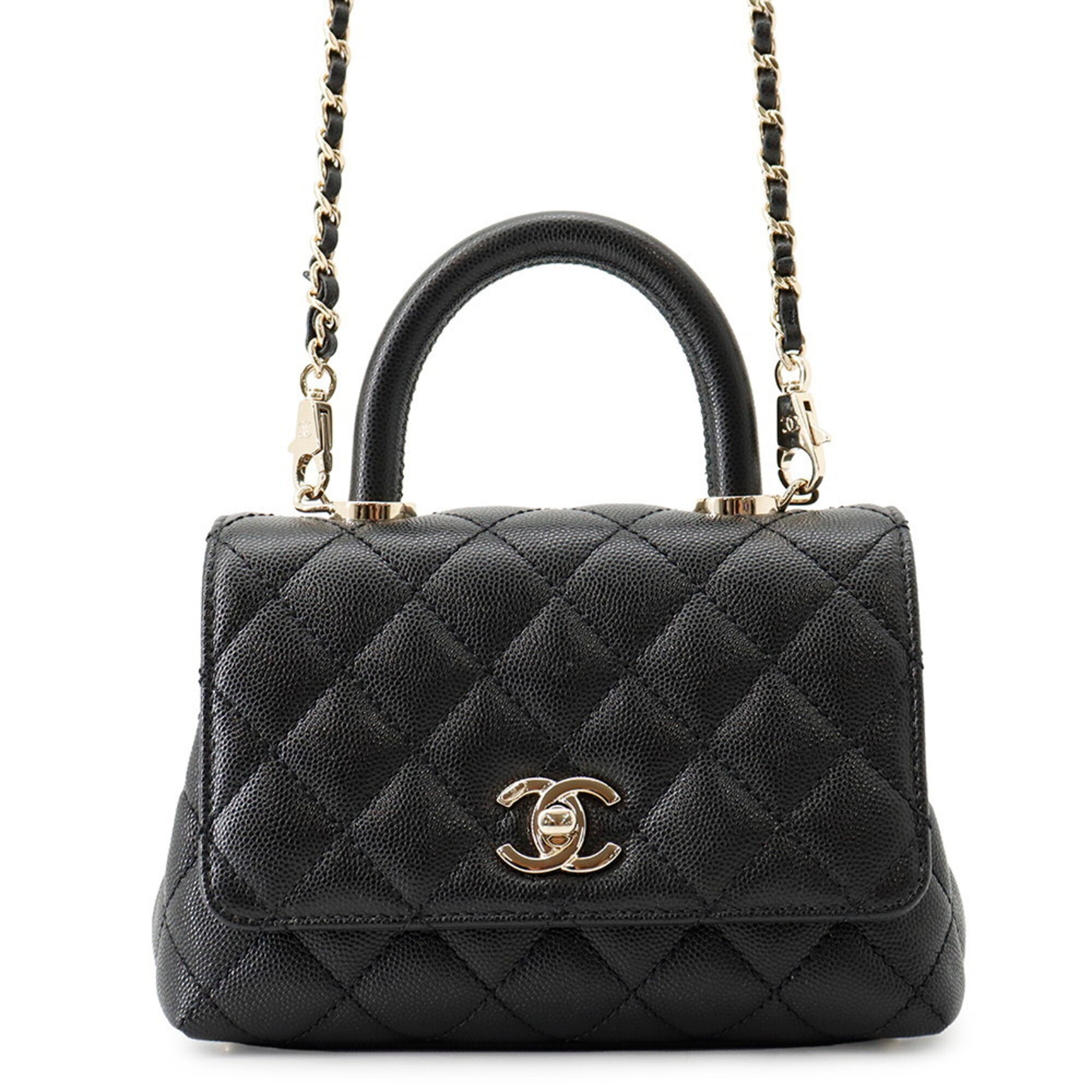 Chanel Matelasse Black Grained Calfskin Handbag (Pre-Owned)