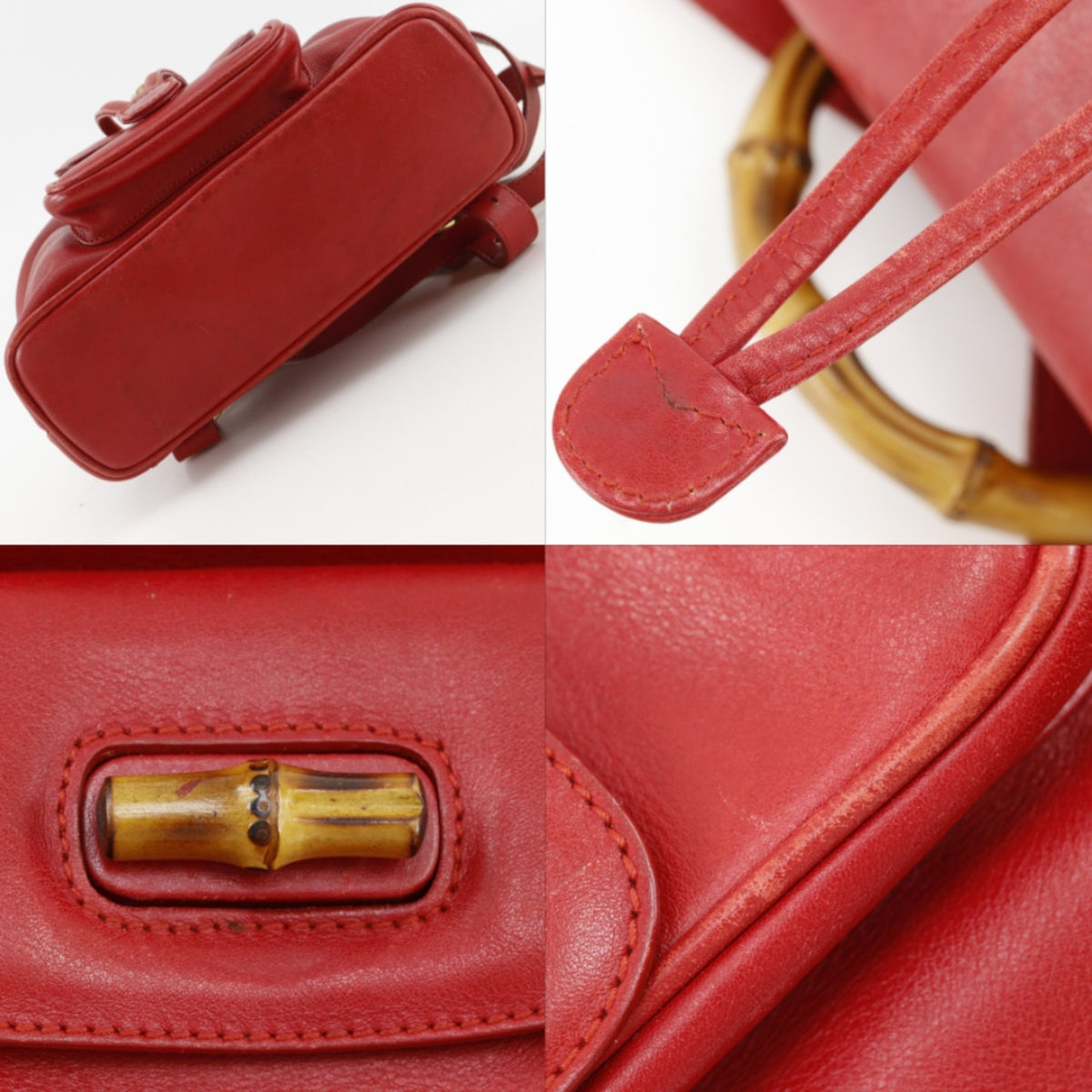 Gucci Bamboo Red Color Leather Backpack (Pre-Owned)
