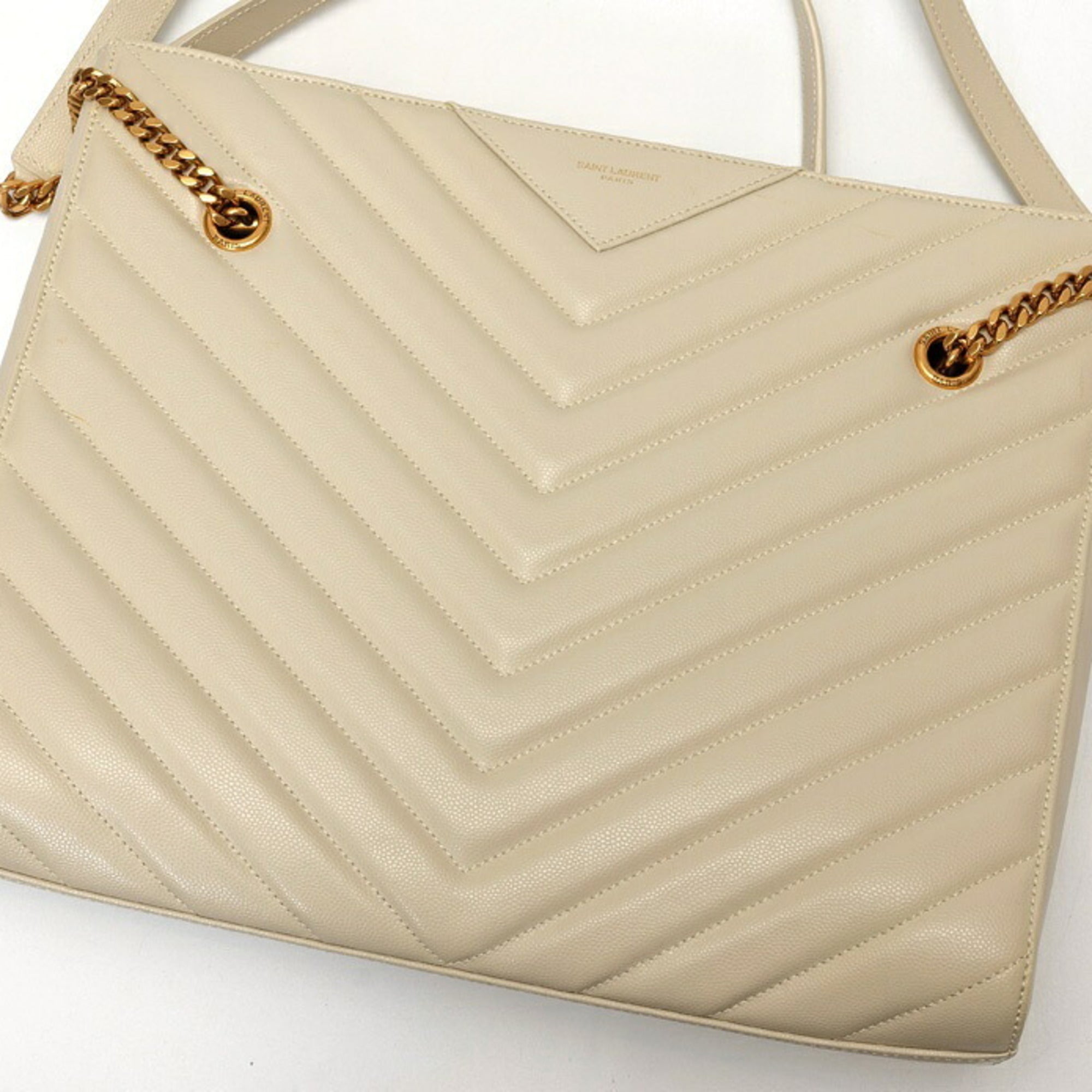 Saint Laurent Ivory Leather Shoulder Bag Tote Bag (Pre-Owned)
