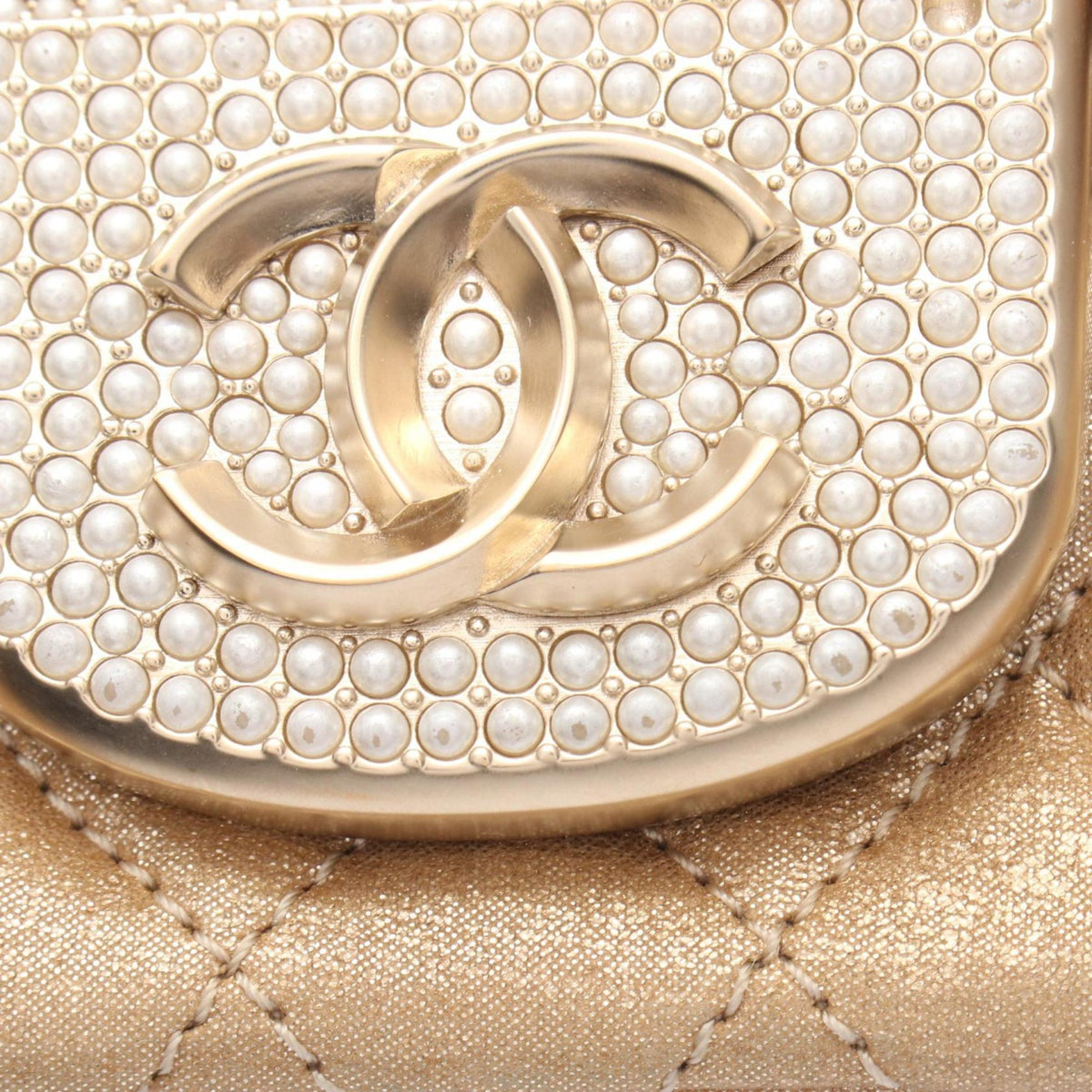 Chanel Beige Gold Gold Brown Fabric Leather Handbag Shoulder Bag (Pre-Owned)
