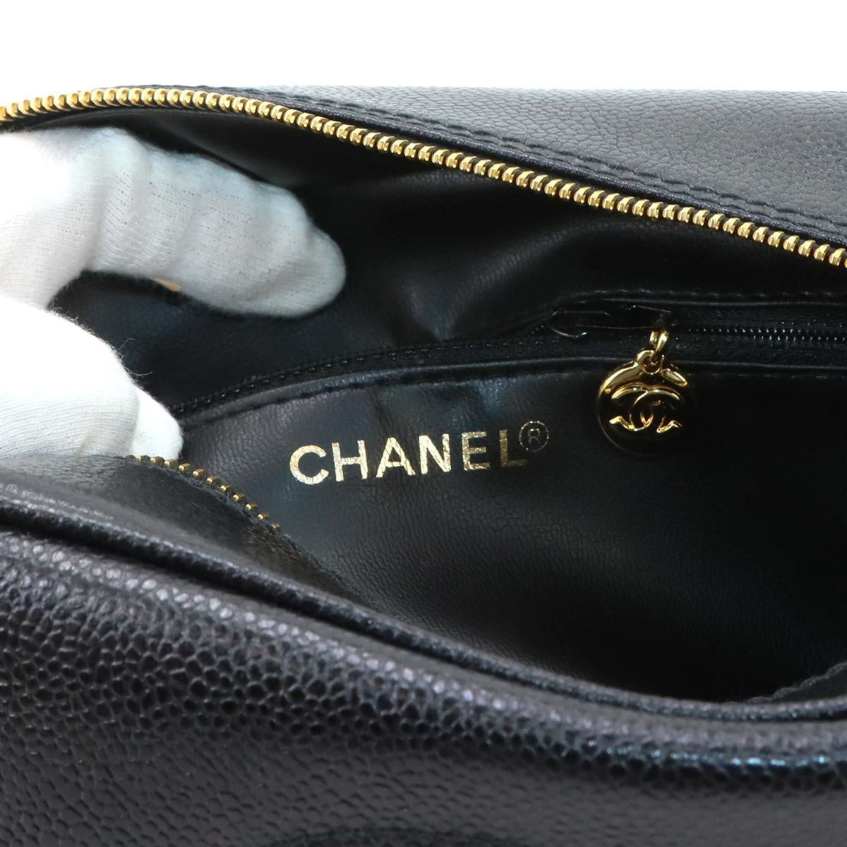 Chanel Black Grained Calfskin Handbag Pouch Wash Bag (Pre-Owned)