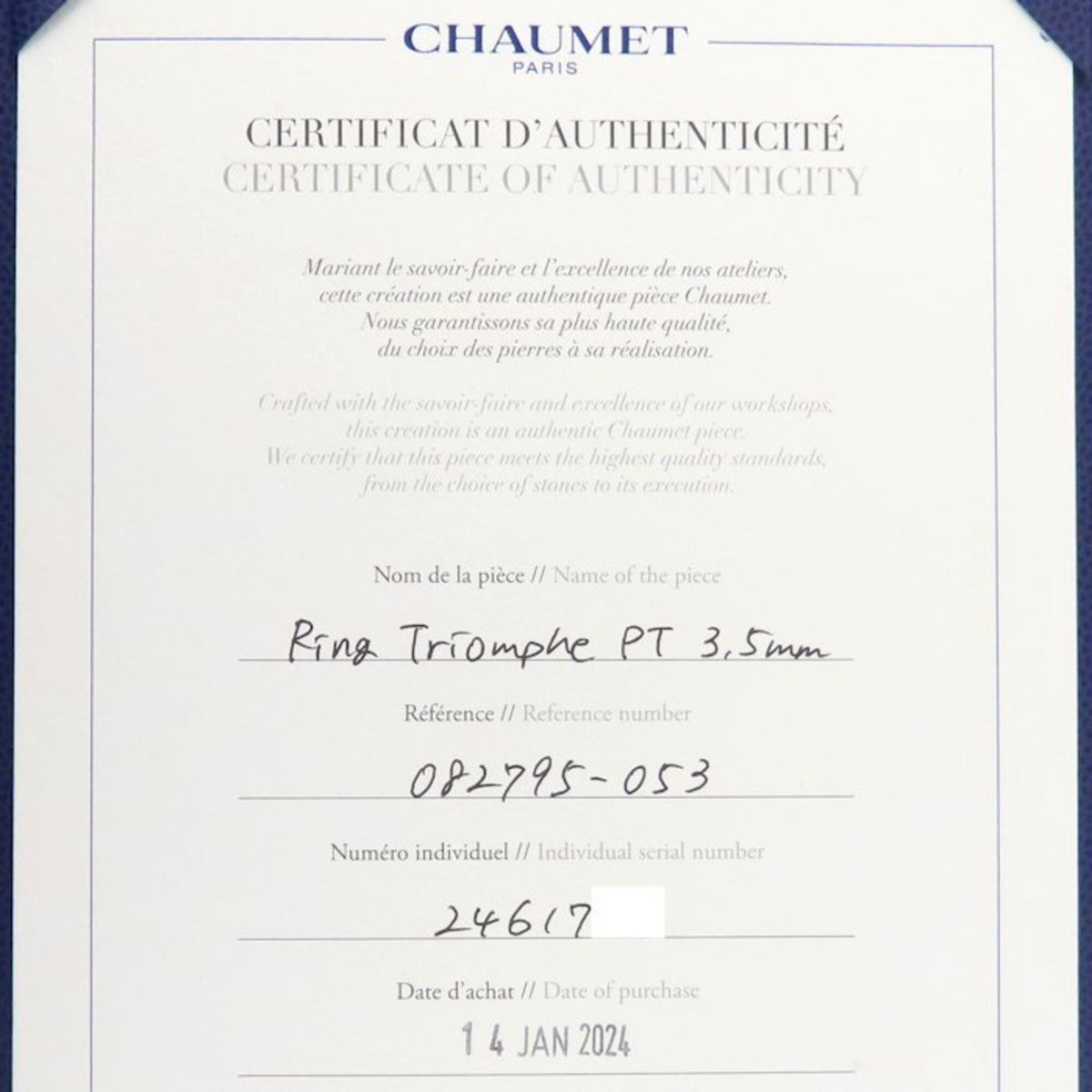 Chaumet Silver Platinum 950 Wedding Ring (Pre-Owned)