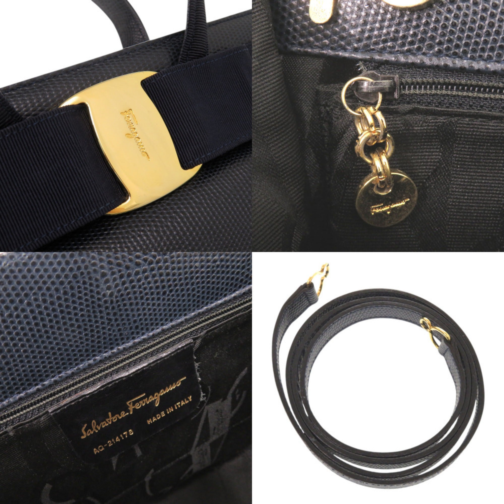 Salvatore Ferragamo Navy Leather Handbag Shoulder Bag (Pre-Owned)