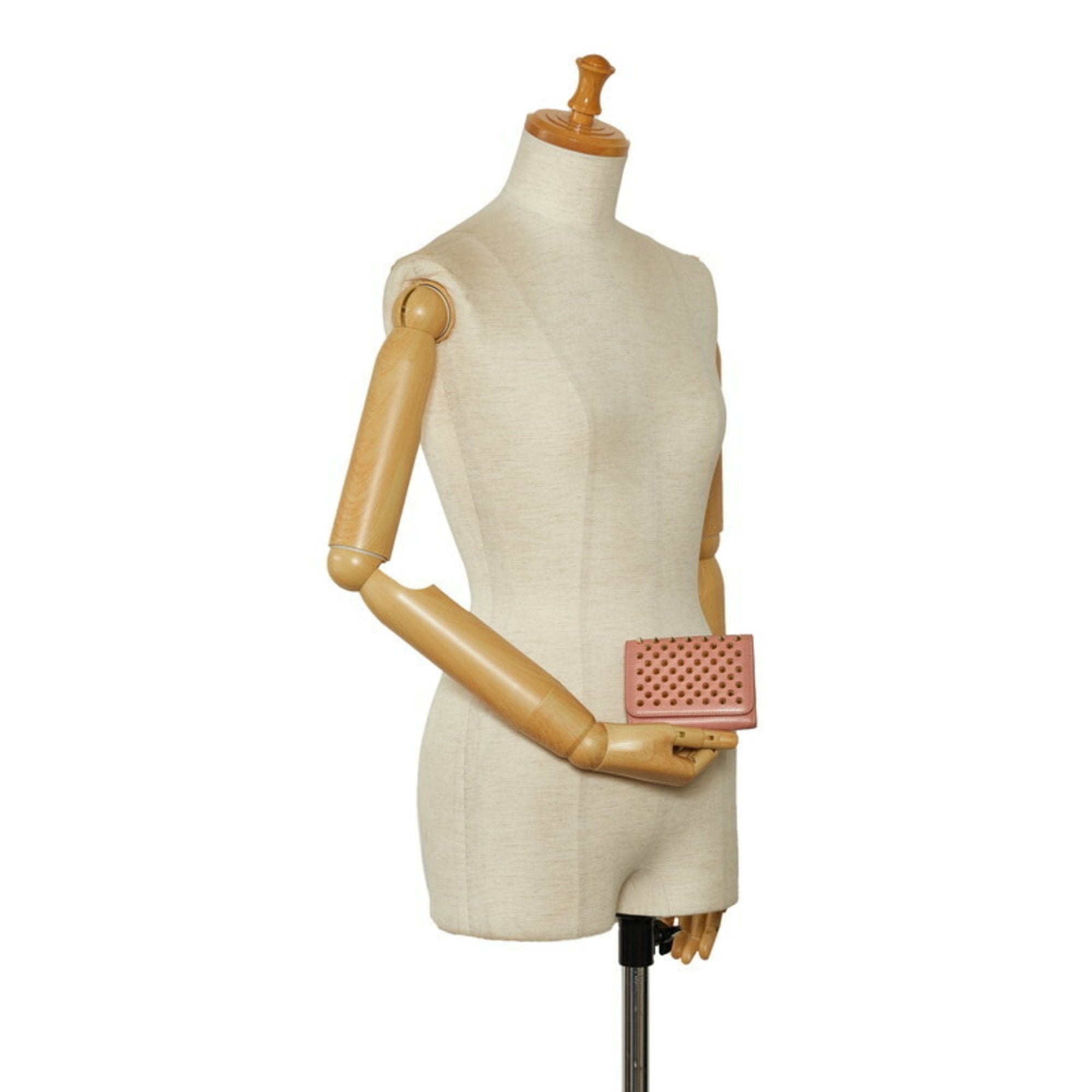 Christian Louboutin Gold Pink Leather Wallet (Tri-Fold) (Pre-Owned)
