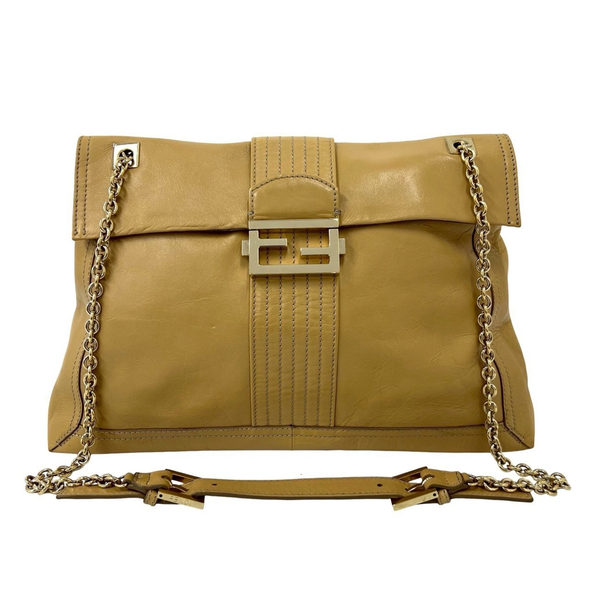 Fendi Beige Leather Shoulder Bag Tote Bag (Pre-Owned)