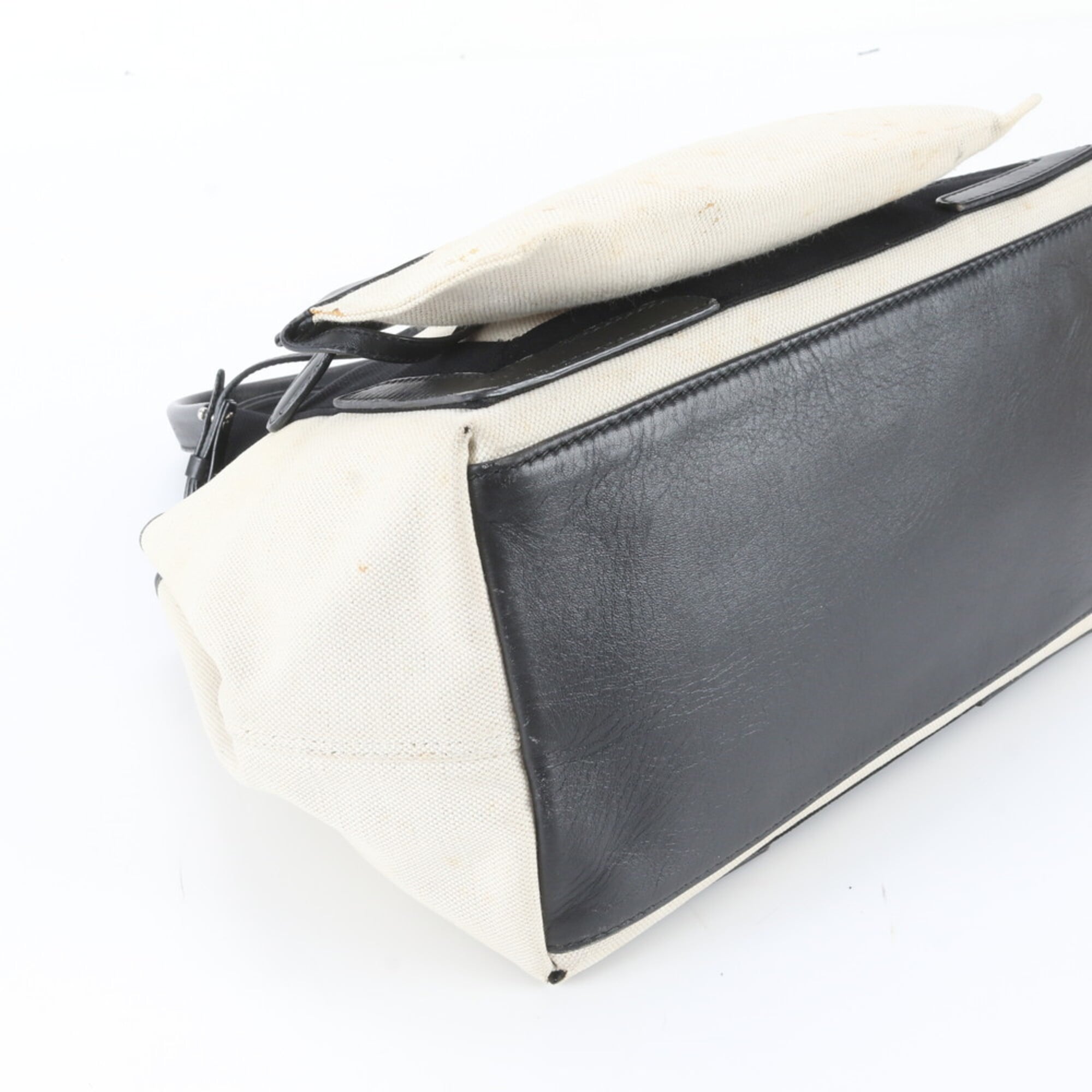 Balenciaga Black Navy White Leather Canvas Handbag Shoulder Bag Tote Bag (Pre-Owned)