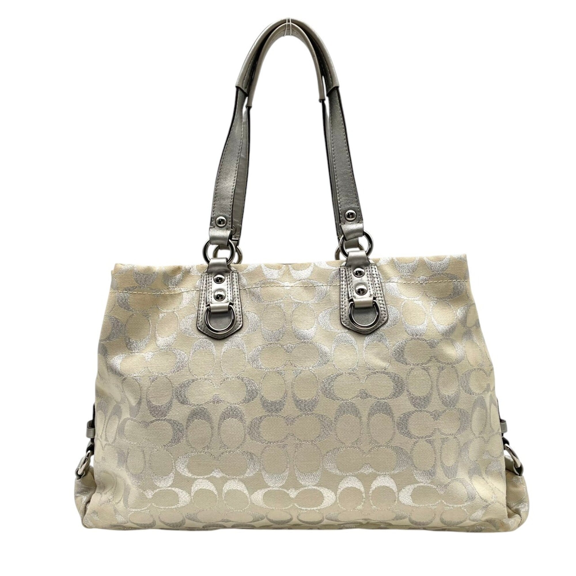 Coach Ivory Silver Canvas Leather Handbag Shoulder Bag Tote Bag (Pre-Owned)