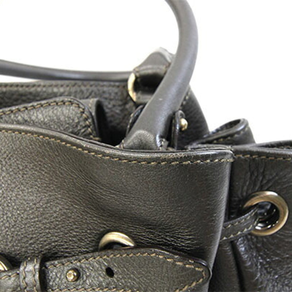 Salvatore Ferragamo Gancini Charcoal Gray Leather Handbag (Pre-Owned)