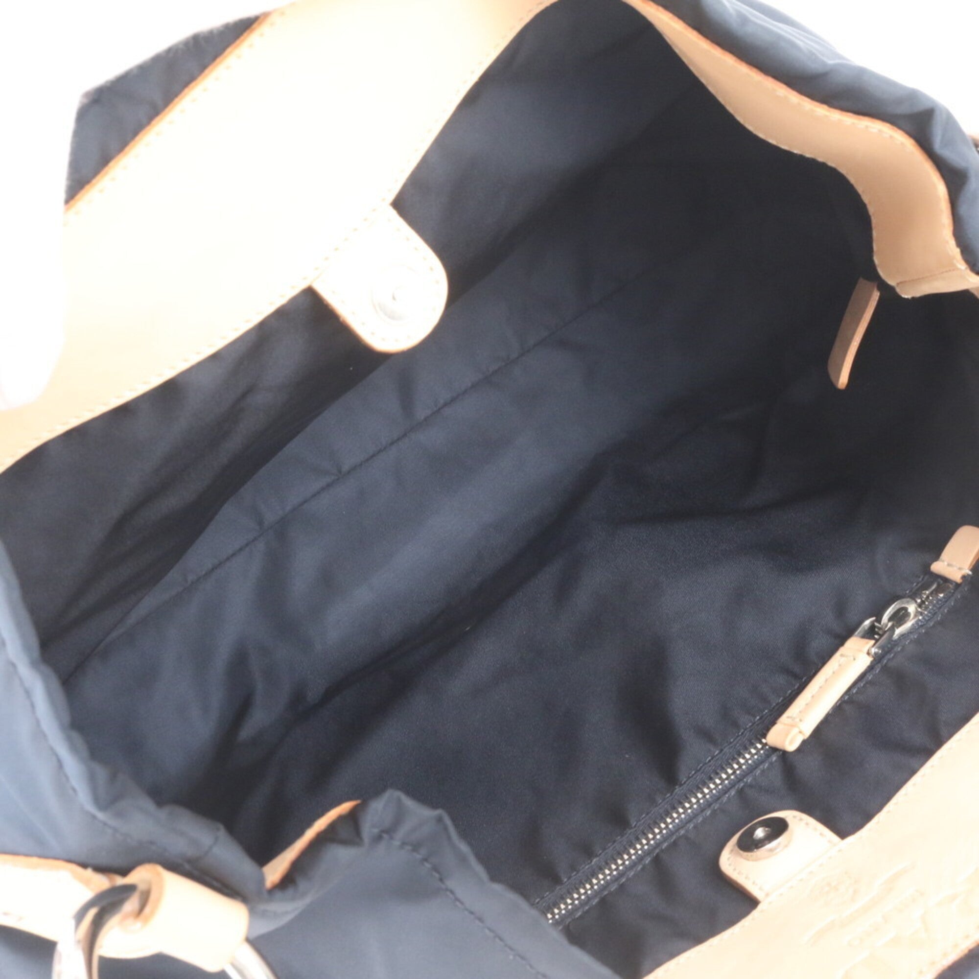 Prada Brown Navy Nylon Leather Handbag Shoulder Bag (Pre-Owned)