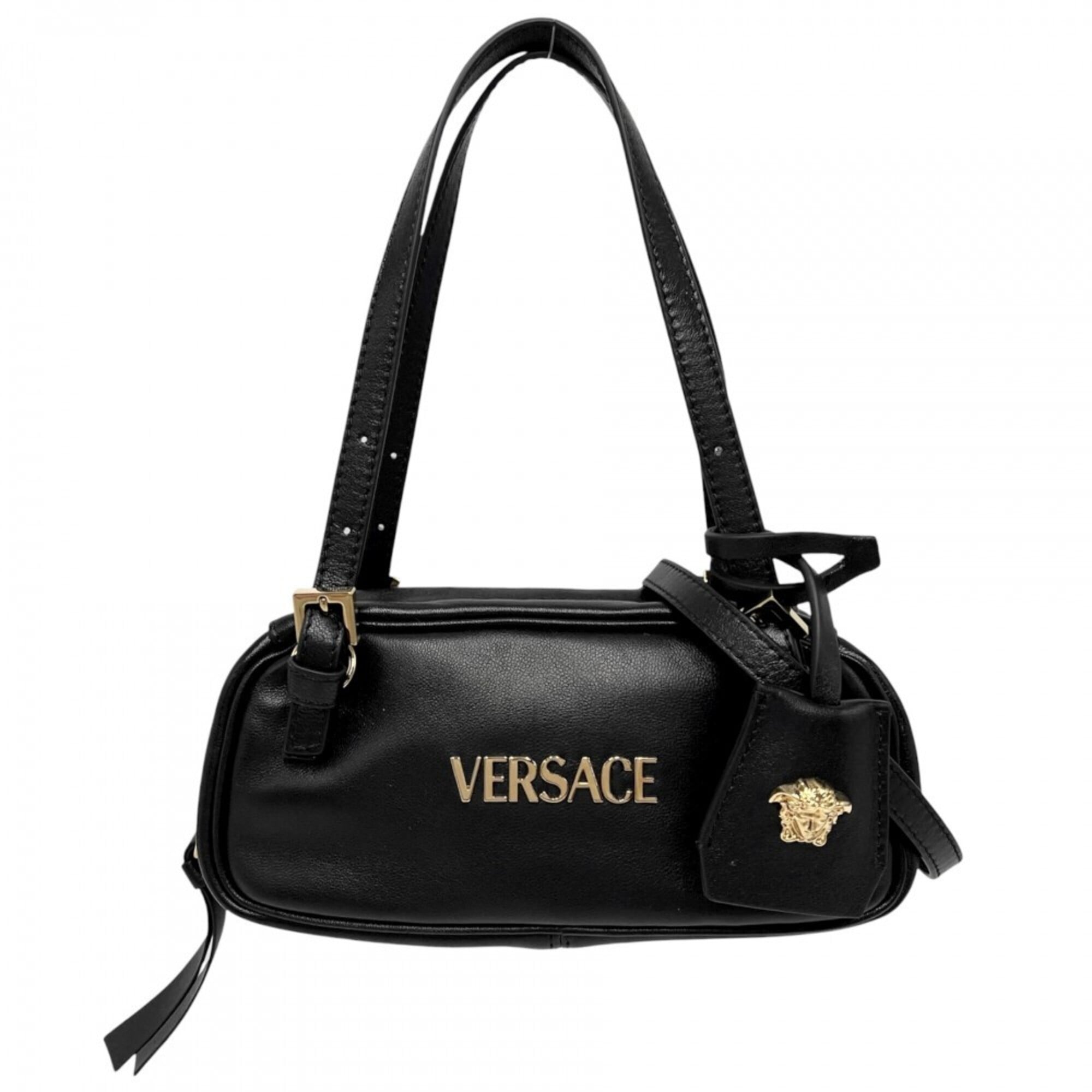 Versace Black Leather Handbag Shoulder Bag (Pre-Owned)