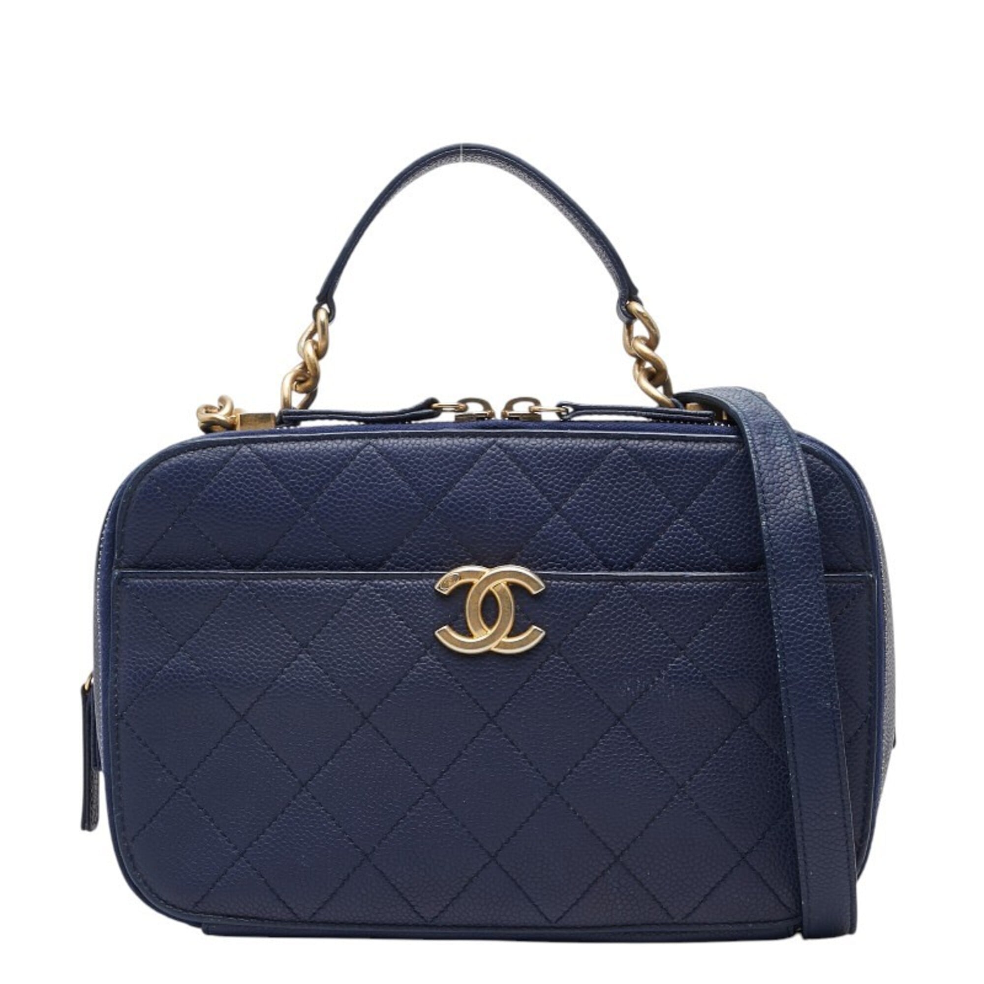 Chanel Navy Grained Calfskin Shoulder Bag Vanity Bag (Pre-Owned)