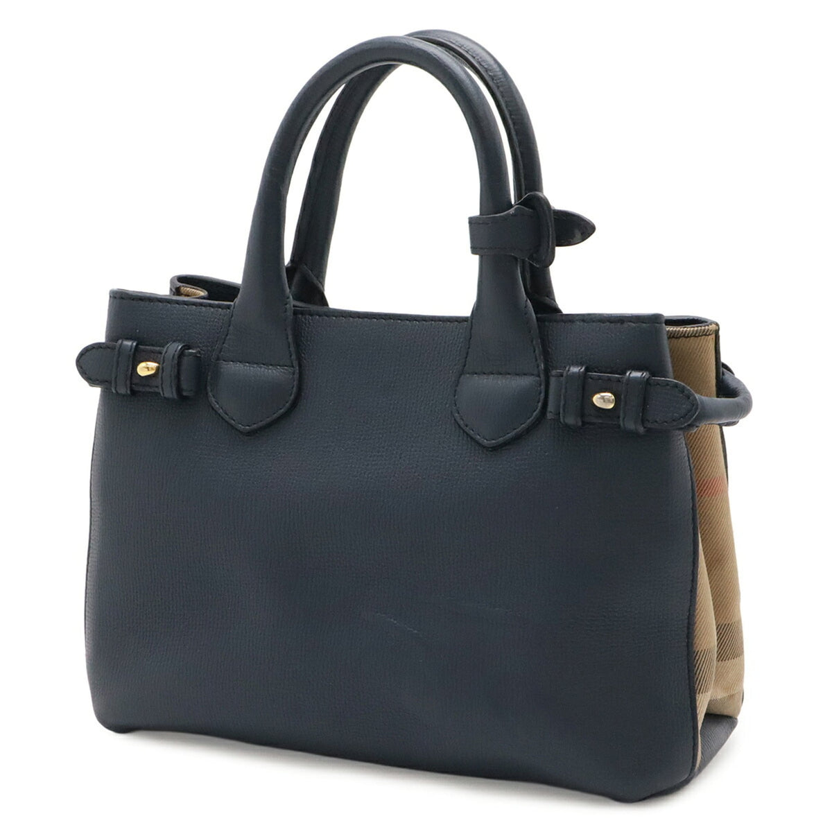 Burberry Beige Navy Leather Handbag Tote Bag (Pre-Owned)