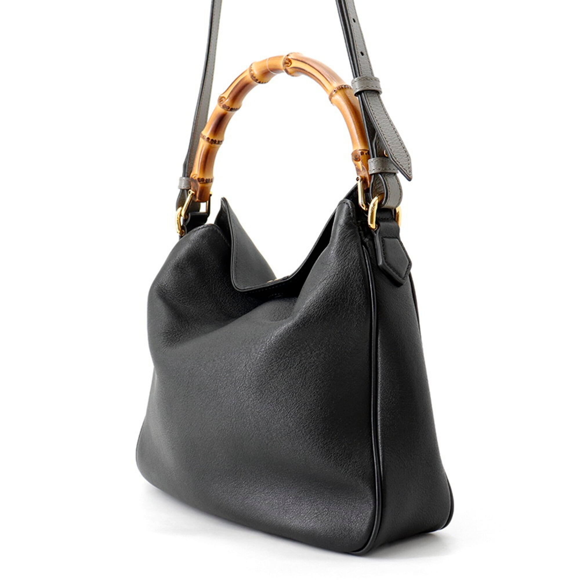 Gucci Black Gray Leather Handbag (Pre-Owned)