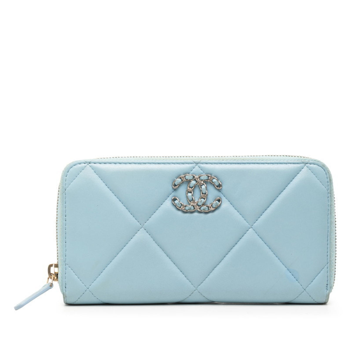 Chanel Blue Leather Long Wallet (Bi-Fold) (Pre-Owned)