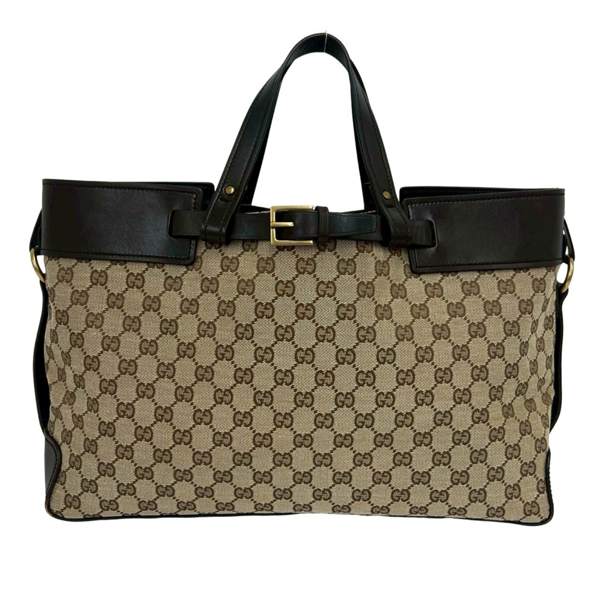 Gucci Brown Canvas Leather Handbag Tote Bag (Pre-Owned)