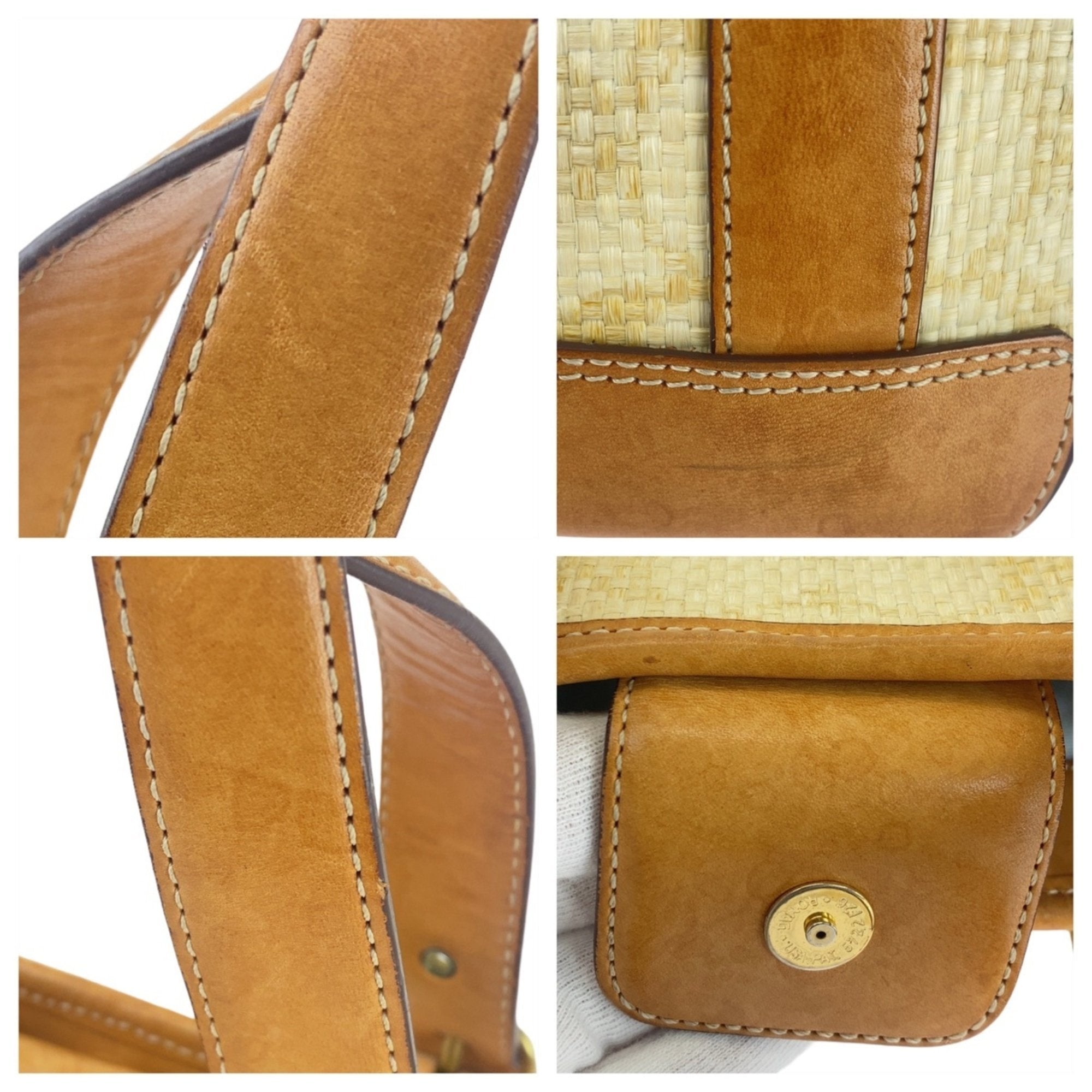Coach Beige Camel Light Brown Straw Leather Handbag Shoulder Bag Tote Bag (Pre-Owned)