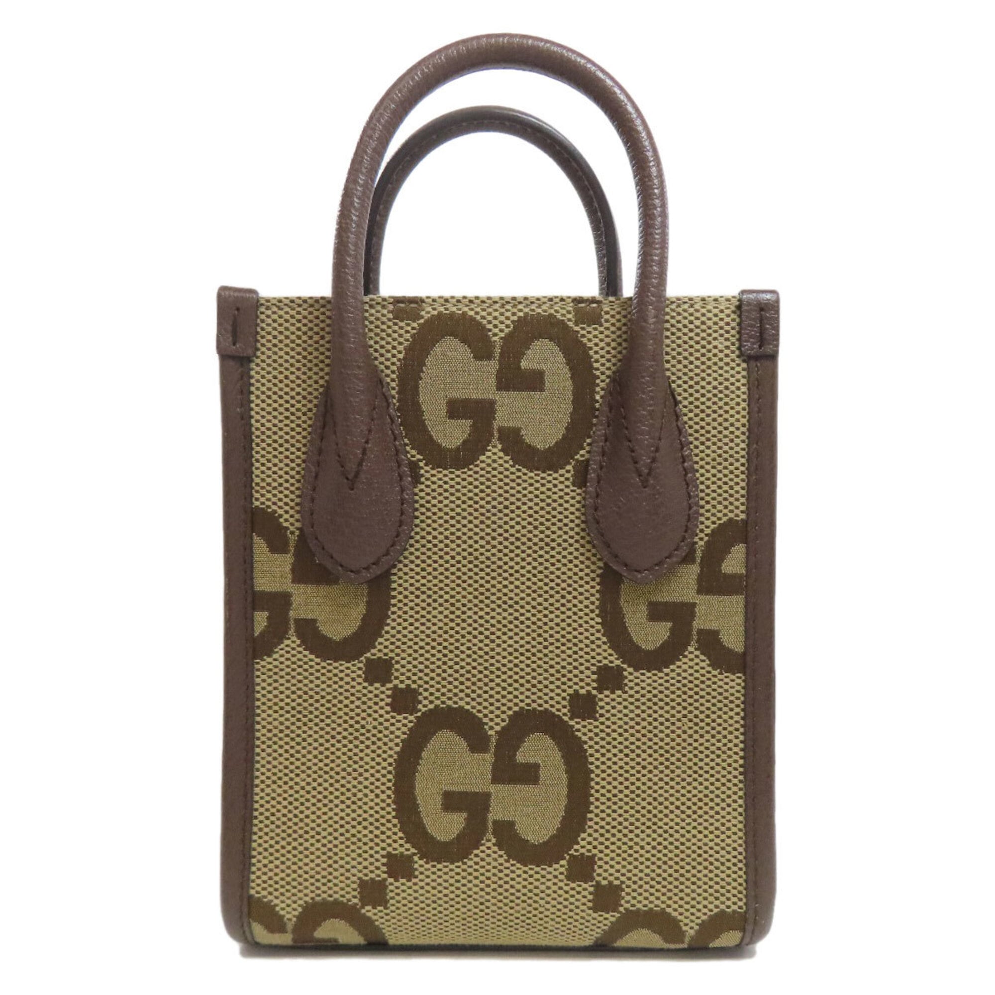 Gucci Brown Canvas Leather Handbag Tote Bag (Pre-Owned)