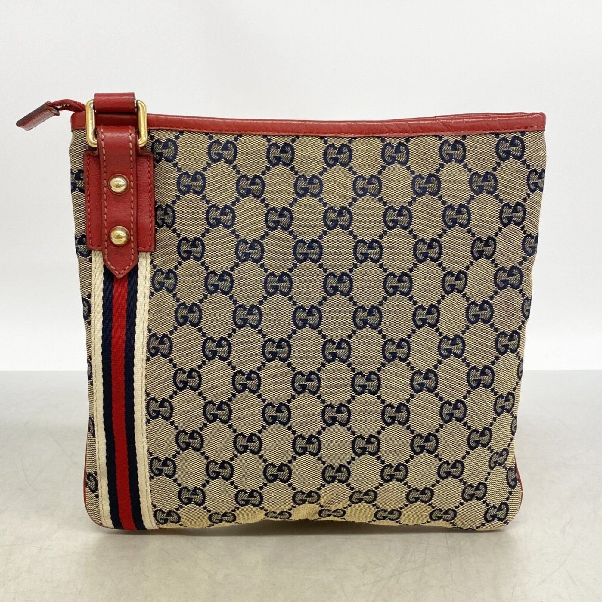 Gucci Navy Red Color Canvas Shoulder Bag (Pre-Owned)