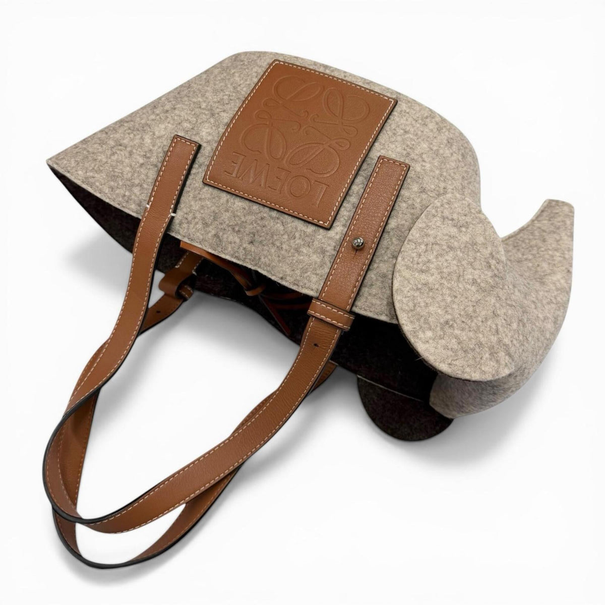Loewe Gray Brown Felt Leather Basket Handbag (Pre-Owned)