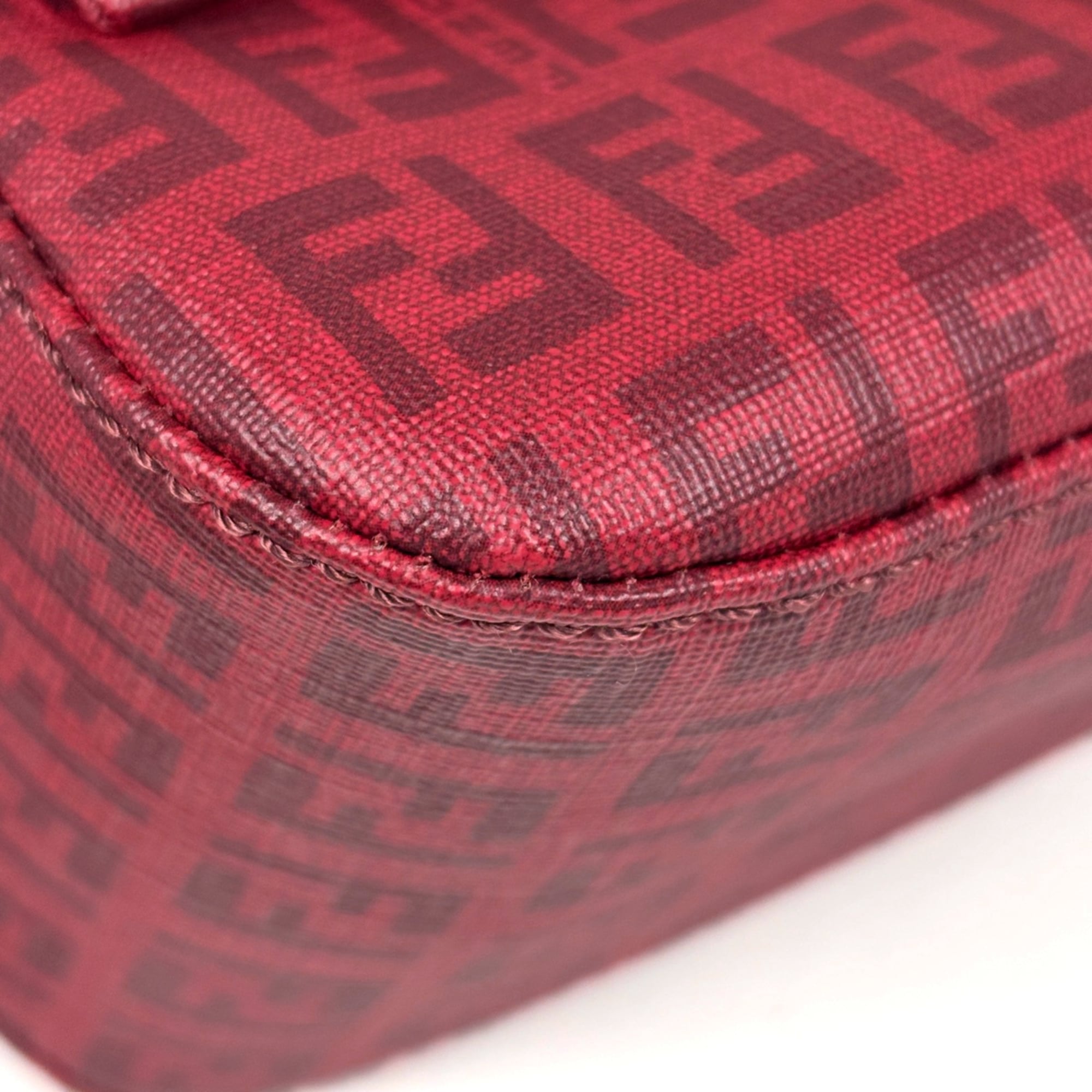 Fendi Zucchino Red Color Coated Canvas Leather Shoulder Bag (Pre-Owned)
