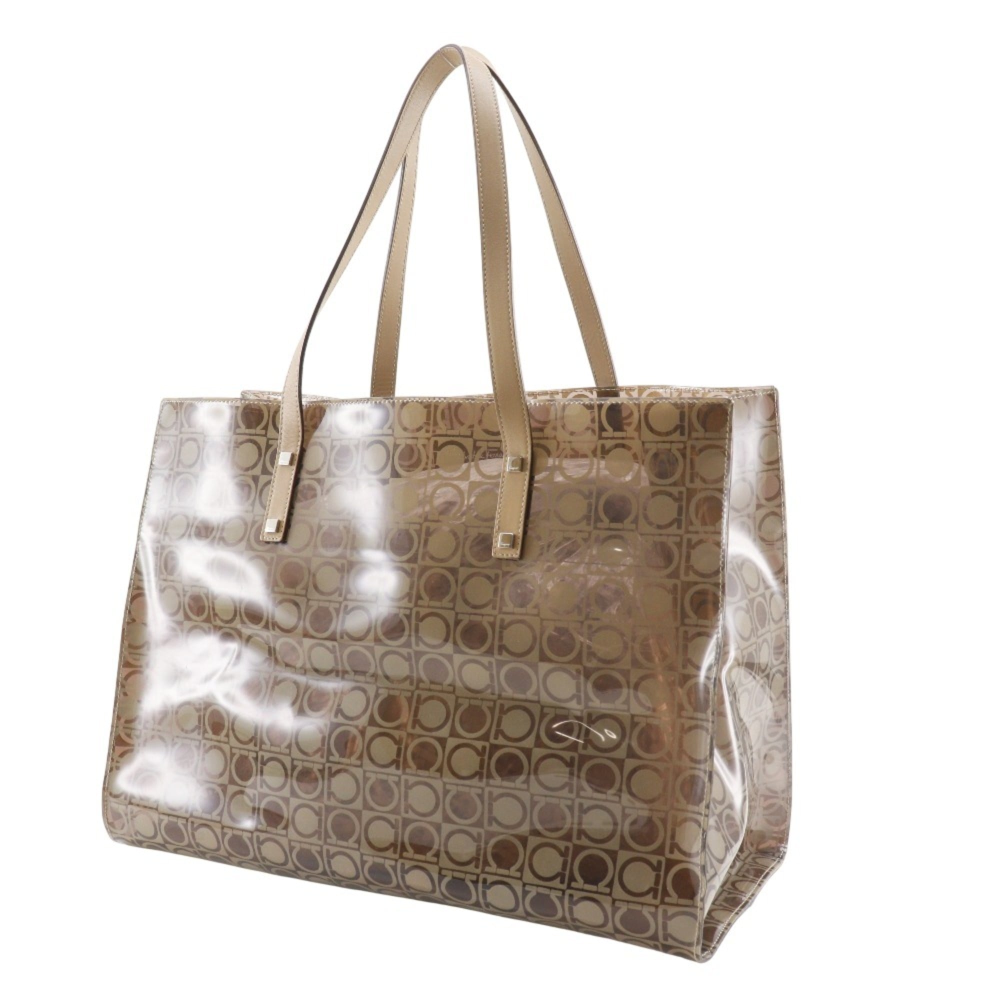 Salvatore Ferragamo Beige Vinyl Pouch Tote Bag (Pre-Owned)