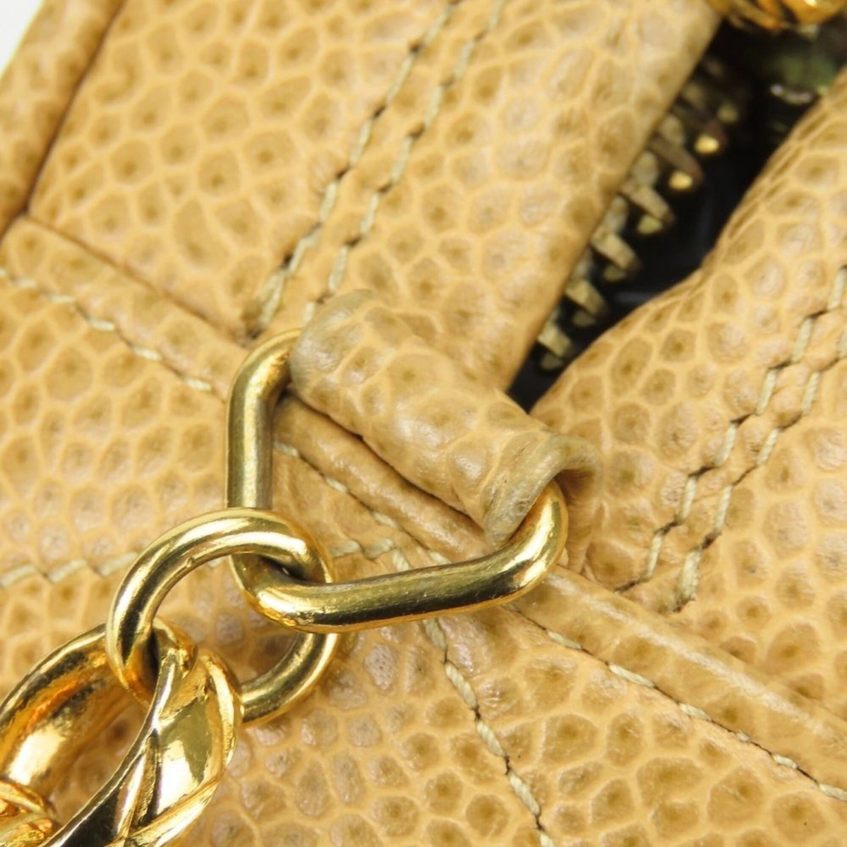 Chanel Beige Gold Grained Calfskin Shoulder Bag (Pre-Owned)