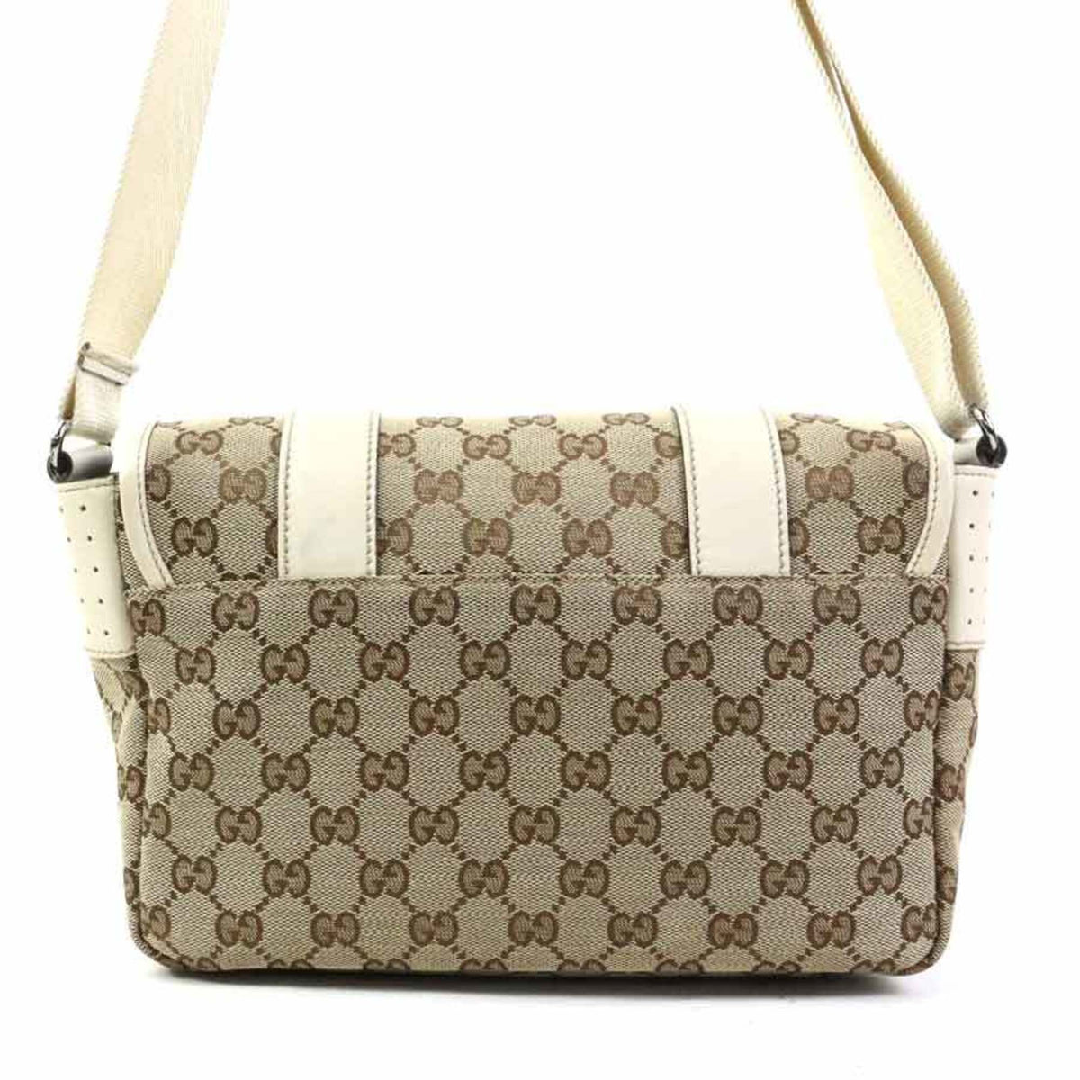 Gucci Brown Ivory Gg Canvas Leather Shoulder Bag (Pre-Owned)