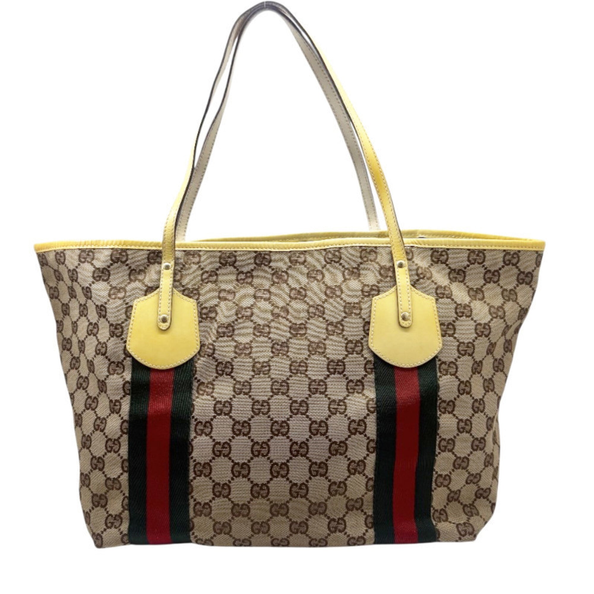 Gucci Beige Yellow Gg Canvas Patent Leather Tote Bag (Pre-Owned)