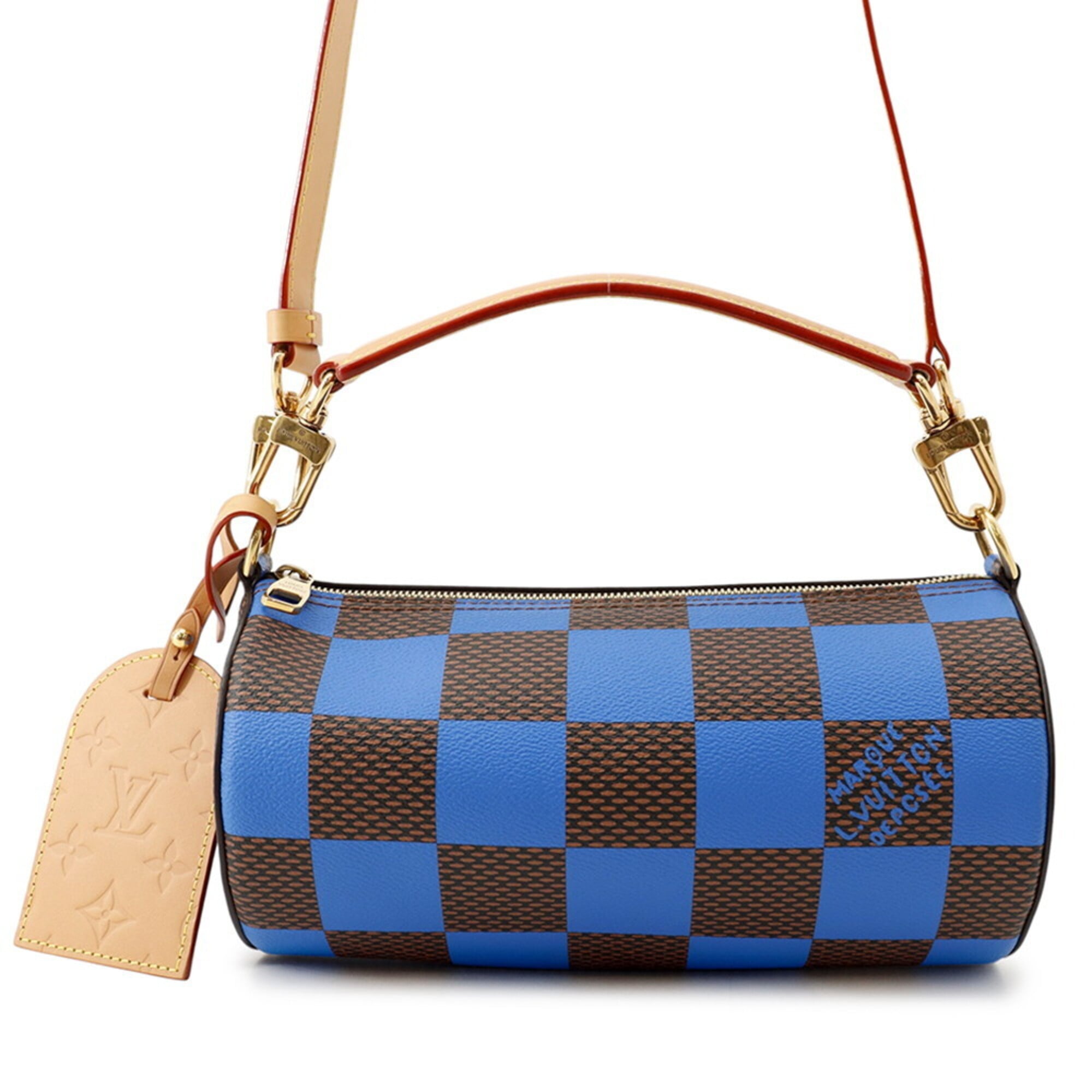 Louis Vuitton Blue Damier Canvas Exotic Leather Handbag Shoulder Bag (Pre-Owned)
