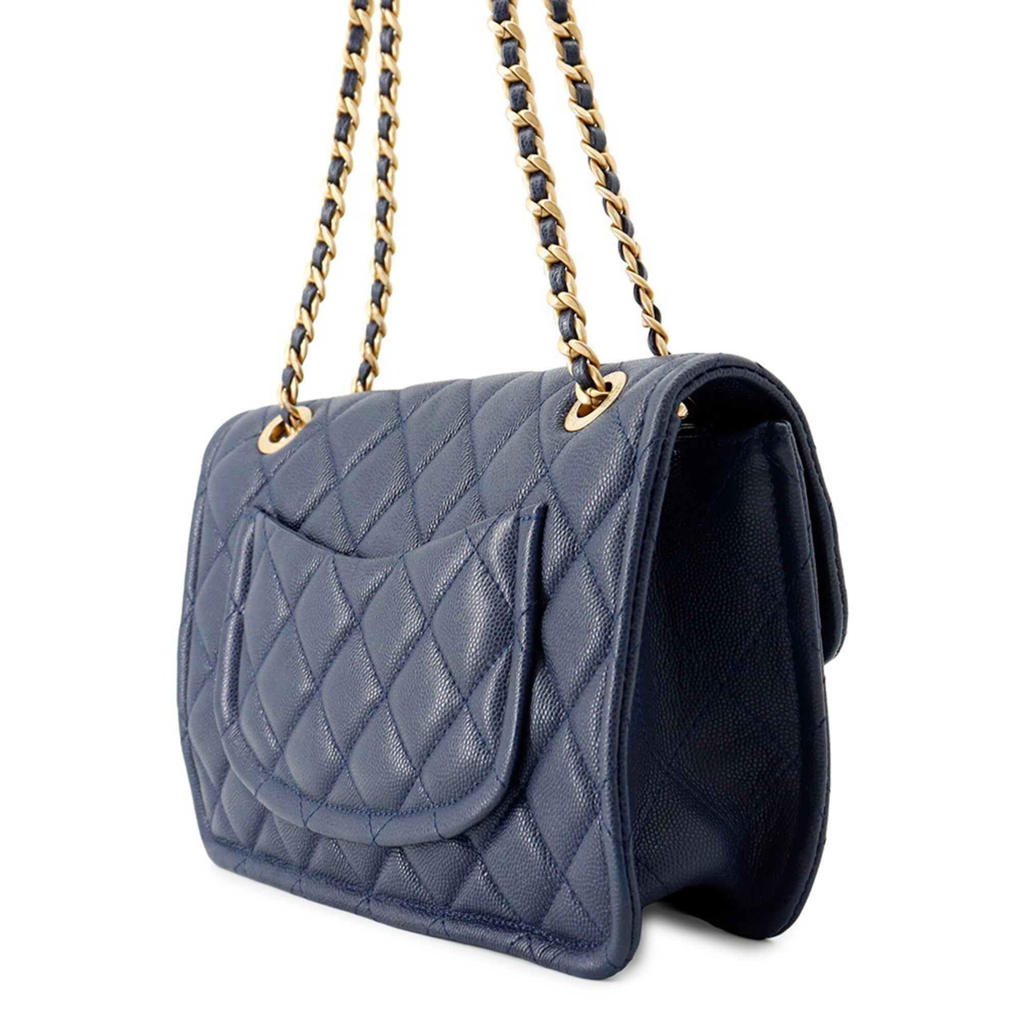 Chanel Navy Grained Calfskin Handbag Shoulder Bag (Pre-Owned)