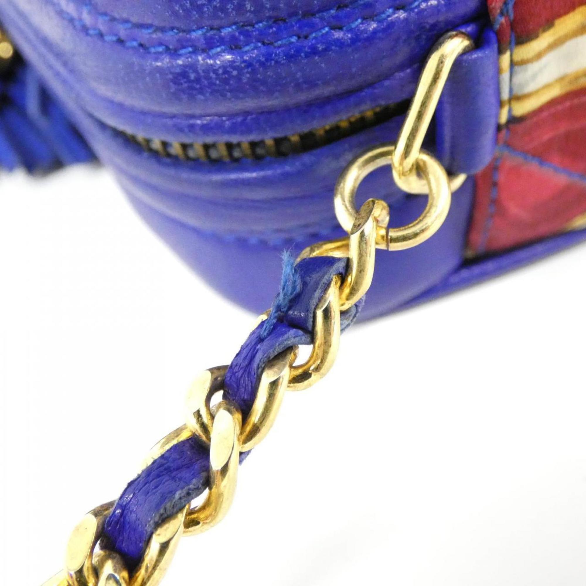 Chanel Blue Multi-Color Satin Leather Shoulder Bag (Pre-Owned)