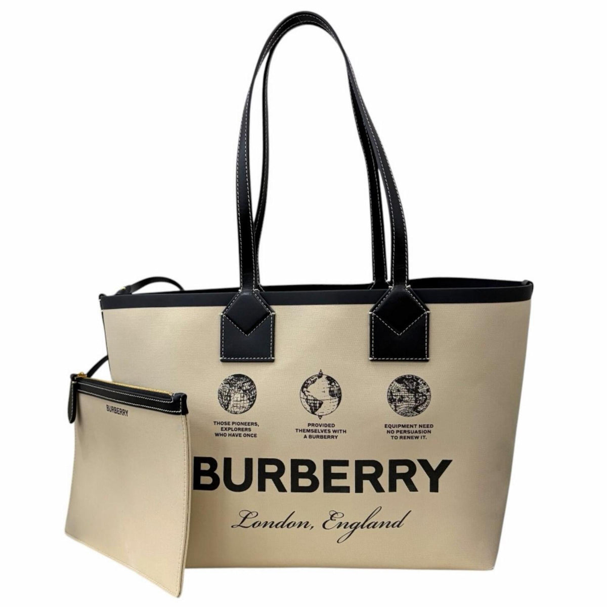 Burberry Beige Canvas Leather Pouch Tote Bag (Pre-Owned)
