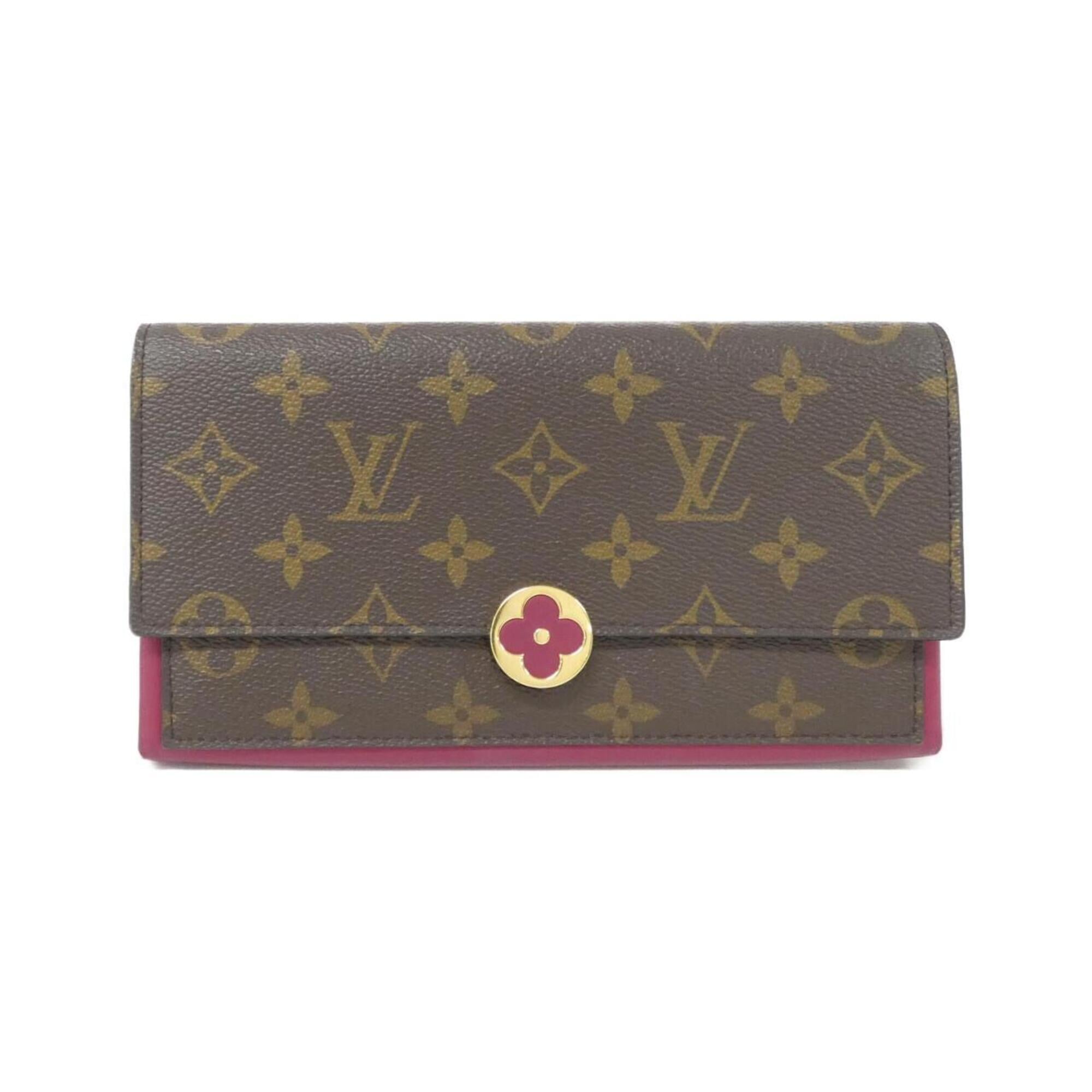 Louis Vuitton Brown Fuchsia Coated Canvas Long Wallet (Bi-Fold) (Pre-Owned)
