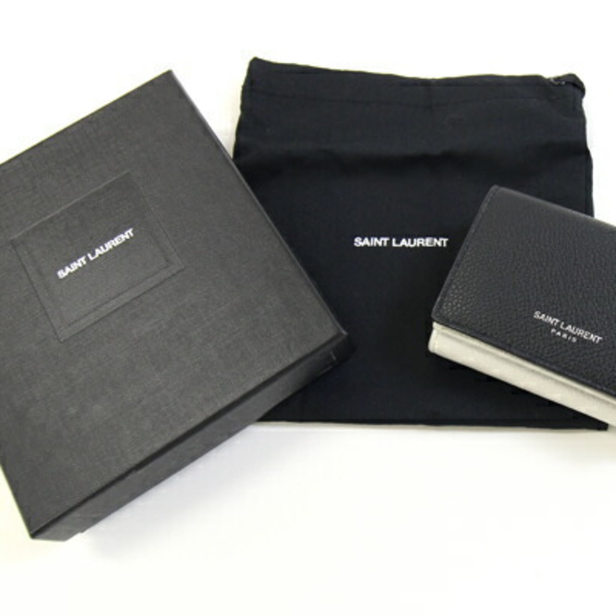 Saint Laurent Black White Leather Wallet (Tri-Fold) (Pre-Owned)