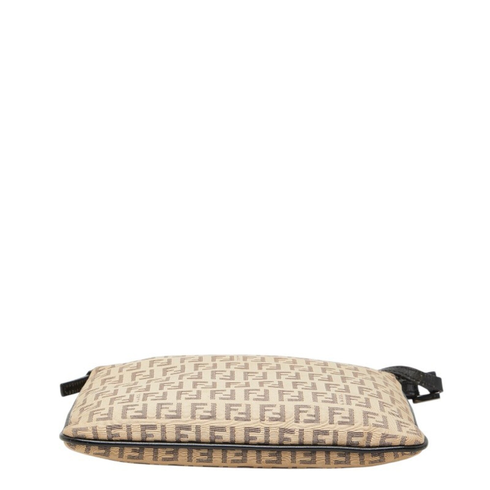 Fendi Zucchino Beige Canvas Leather Shoulder Bag (Pre-Owned)