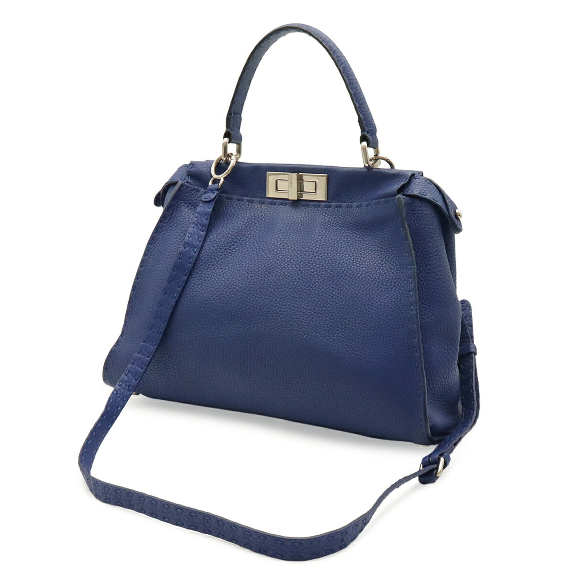 Fendi Selleria Blue Leather Handbag Shoulder Bag Tote Bag (Pre-Owned)