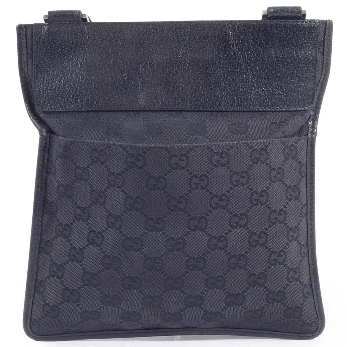 Gucci Gg Canvas Black Gg Canvas Leather Shoulder Bag (Pre-Owned)