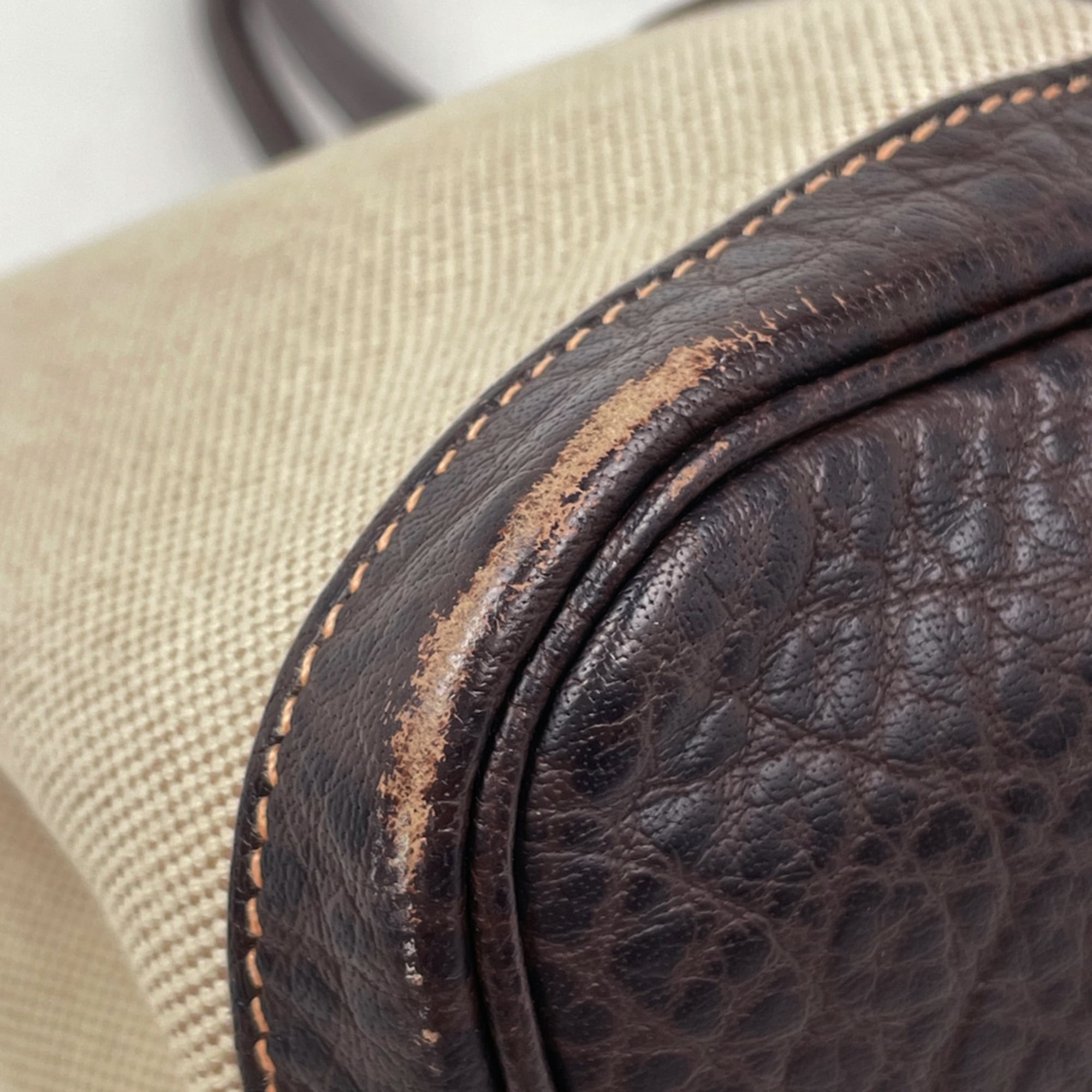 Hermes Brown Natural Toile H Leather Handbag Tote Bag (Pre-Owned)