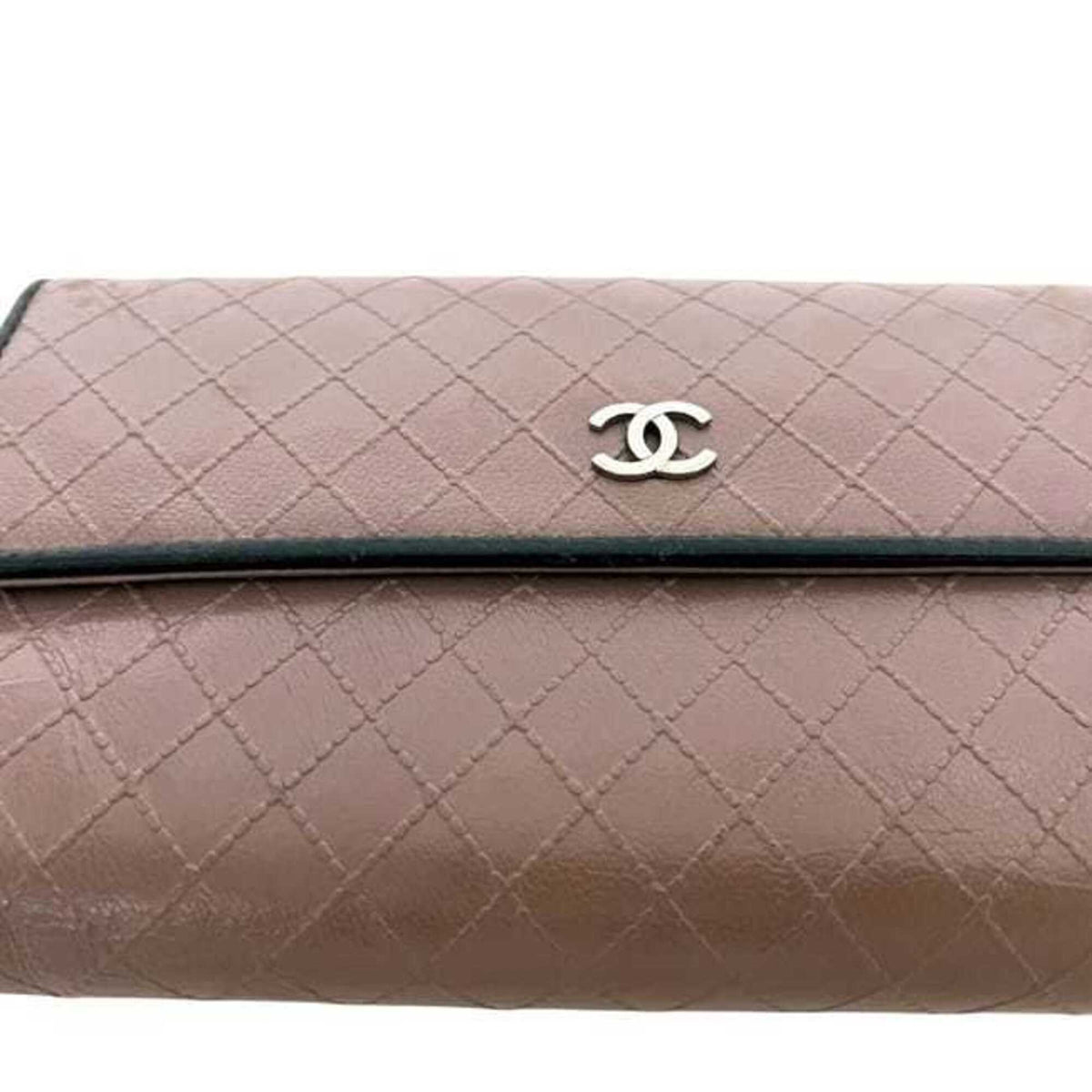 Chanel Black Pink Beige Leather Long Wallet (Tri-Fold) (Pre-Owned)