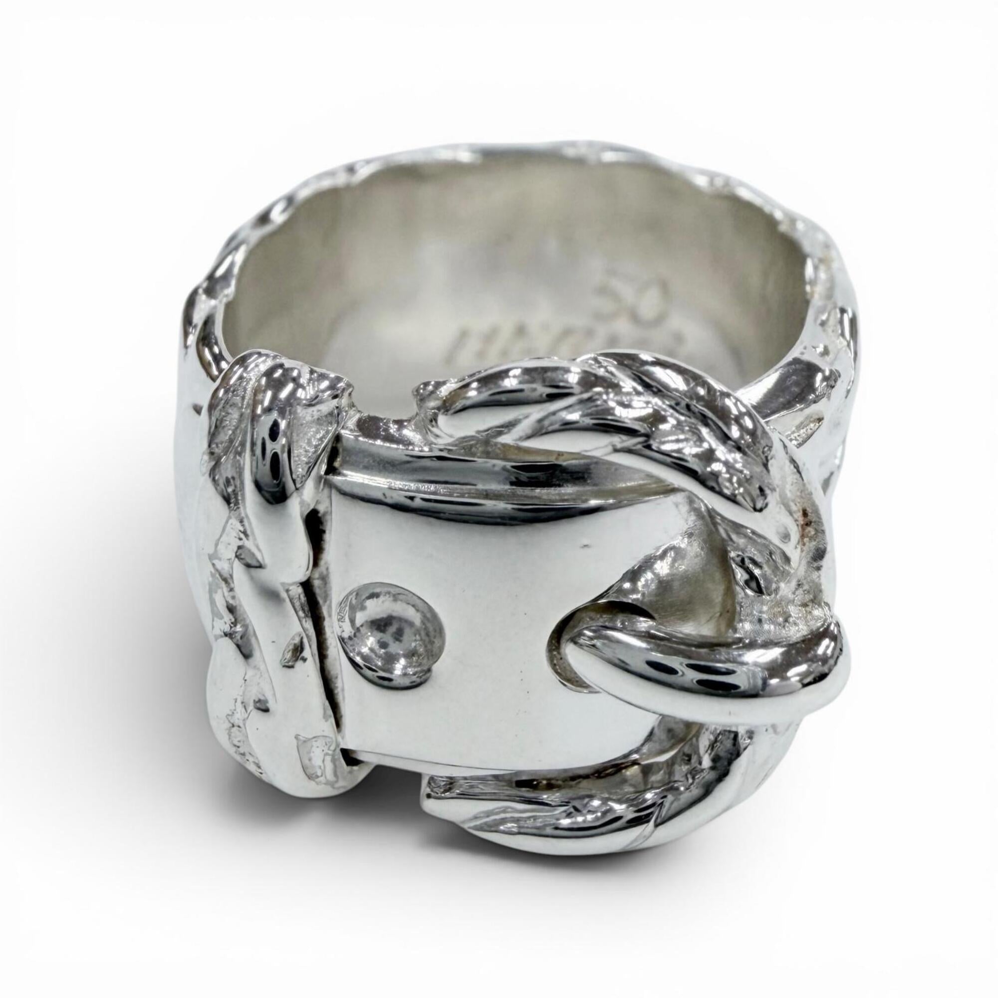 Hermes Silver Silver 925 Band Ring (Pre-Owned)