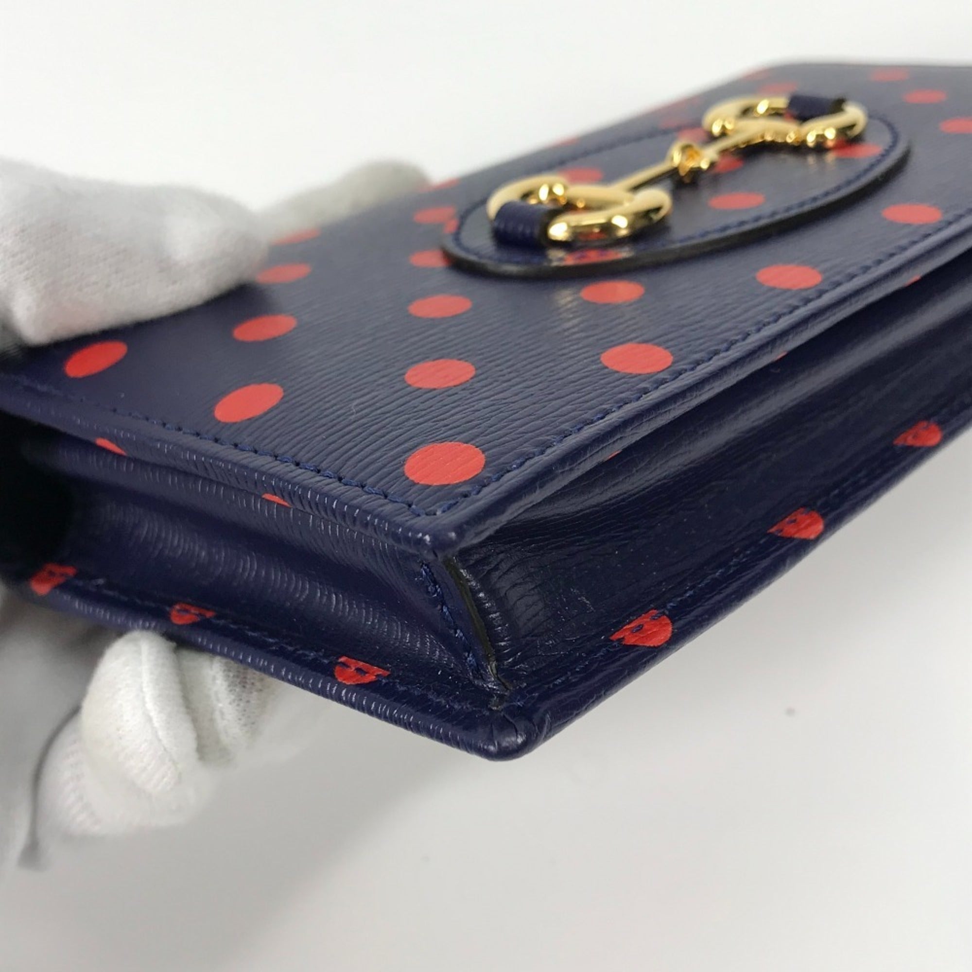 Gucci Navy Red Color Leather Chain/Shoulder Wallet (Pre-Owned)