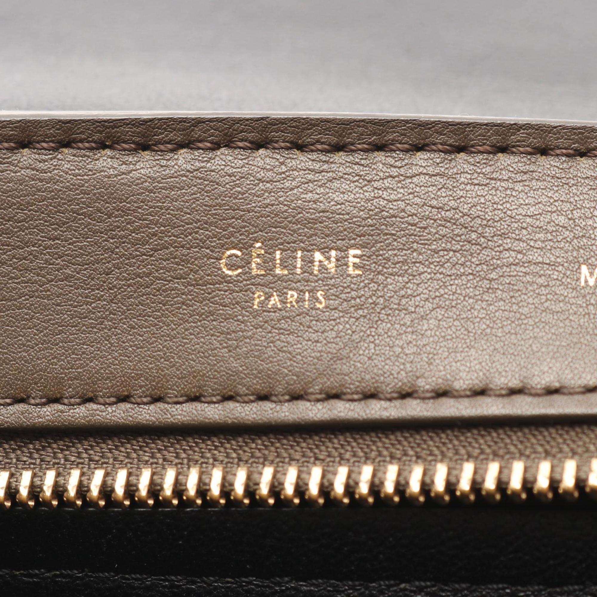 Celine Black Gray Khaki Leather Suede Handbag (Pre-Owned)