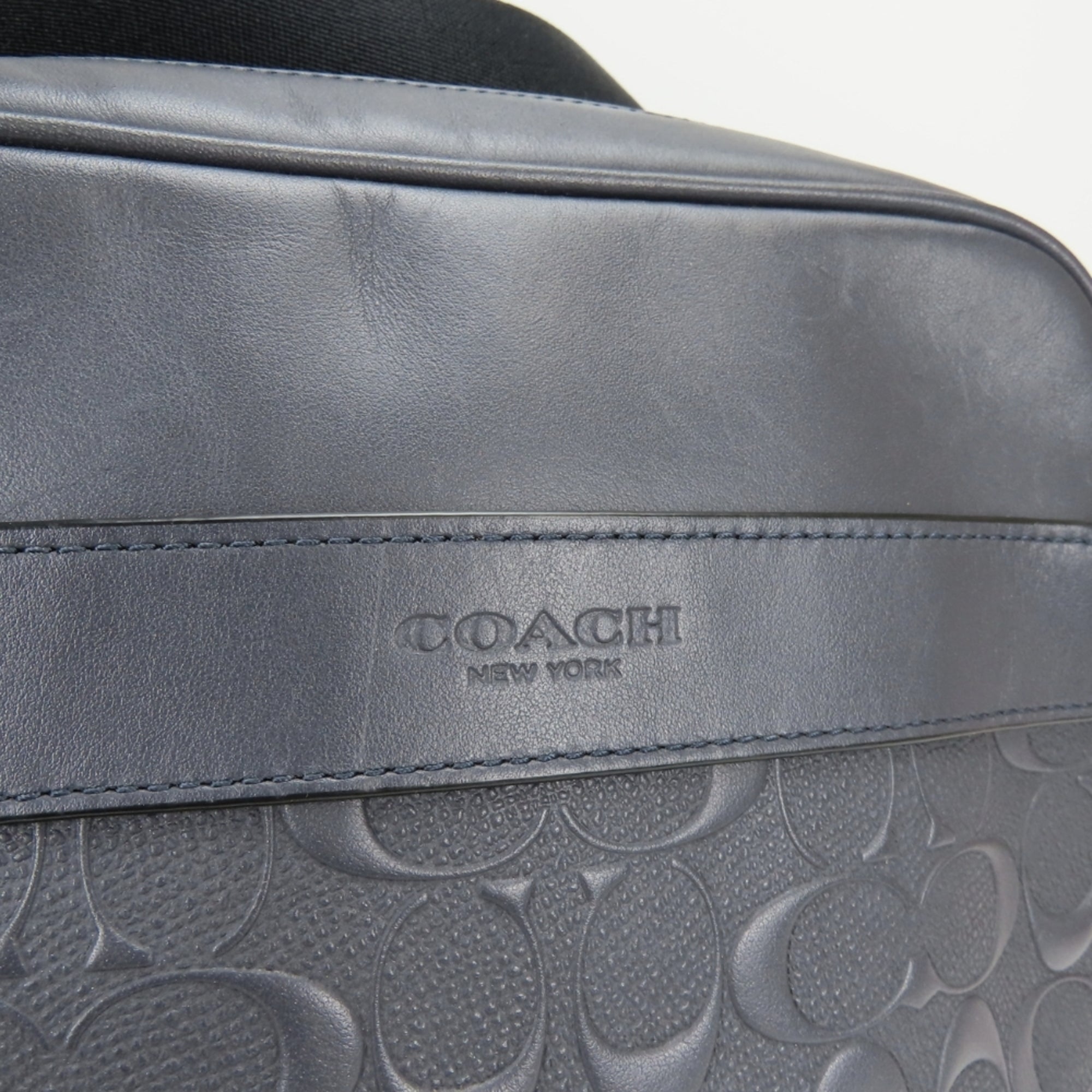 Coach Signature Black Gray Navy Leather Shoulder Bag (Pre-Owned)