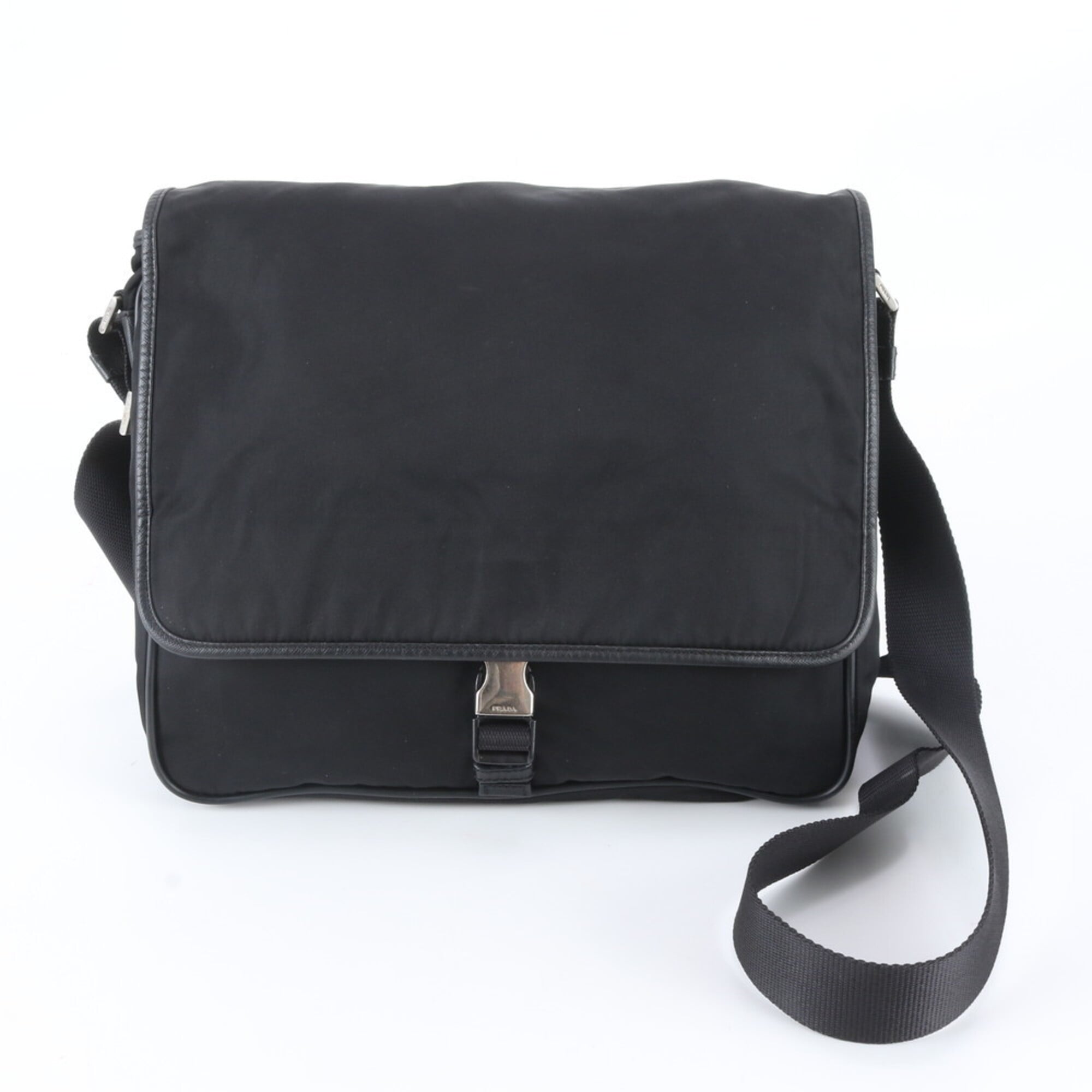 Prada Black Nylon Leather Messenger Bag Shoulder Bag (Pre-Owned)