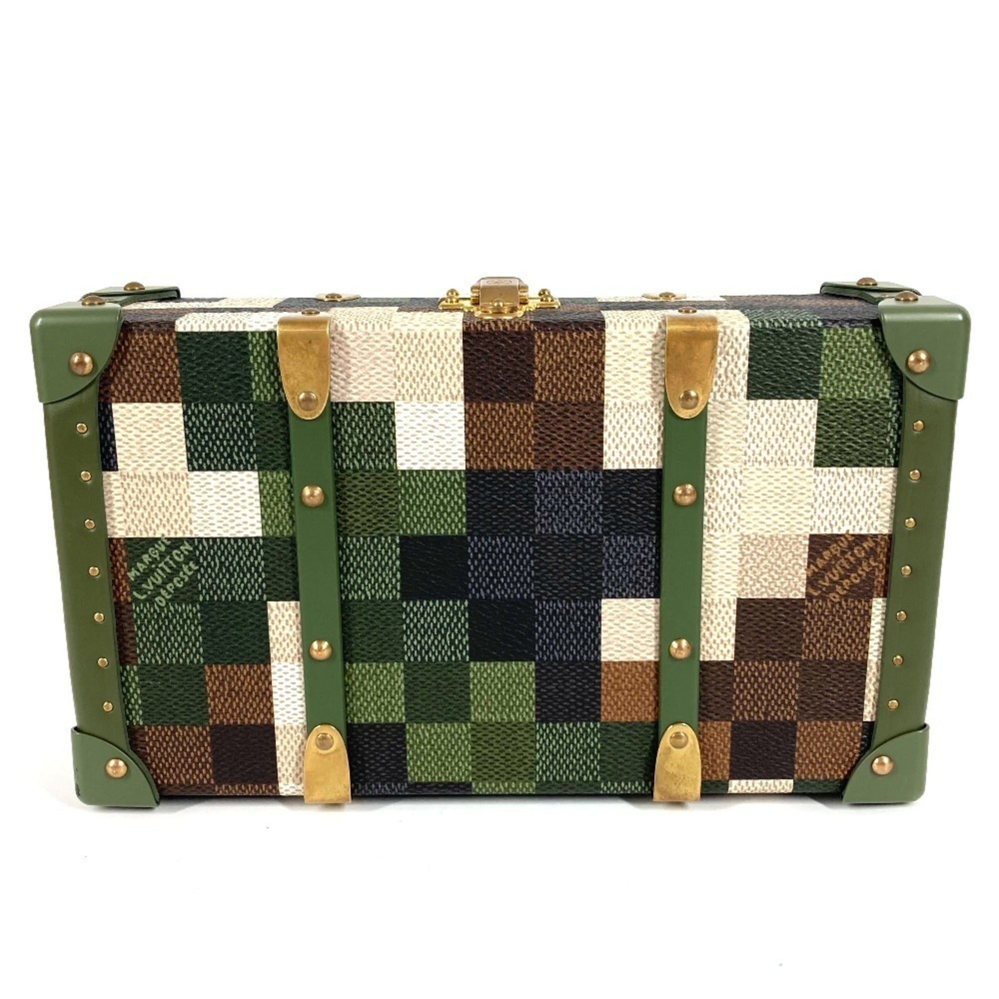 Louis Vuitton Khaki Leather Clutch Bag Handbag Pouch Shoulder Bag (Pre-Owned)