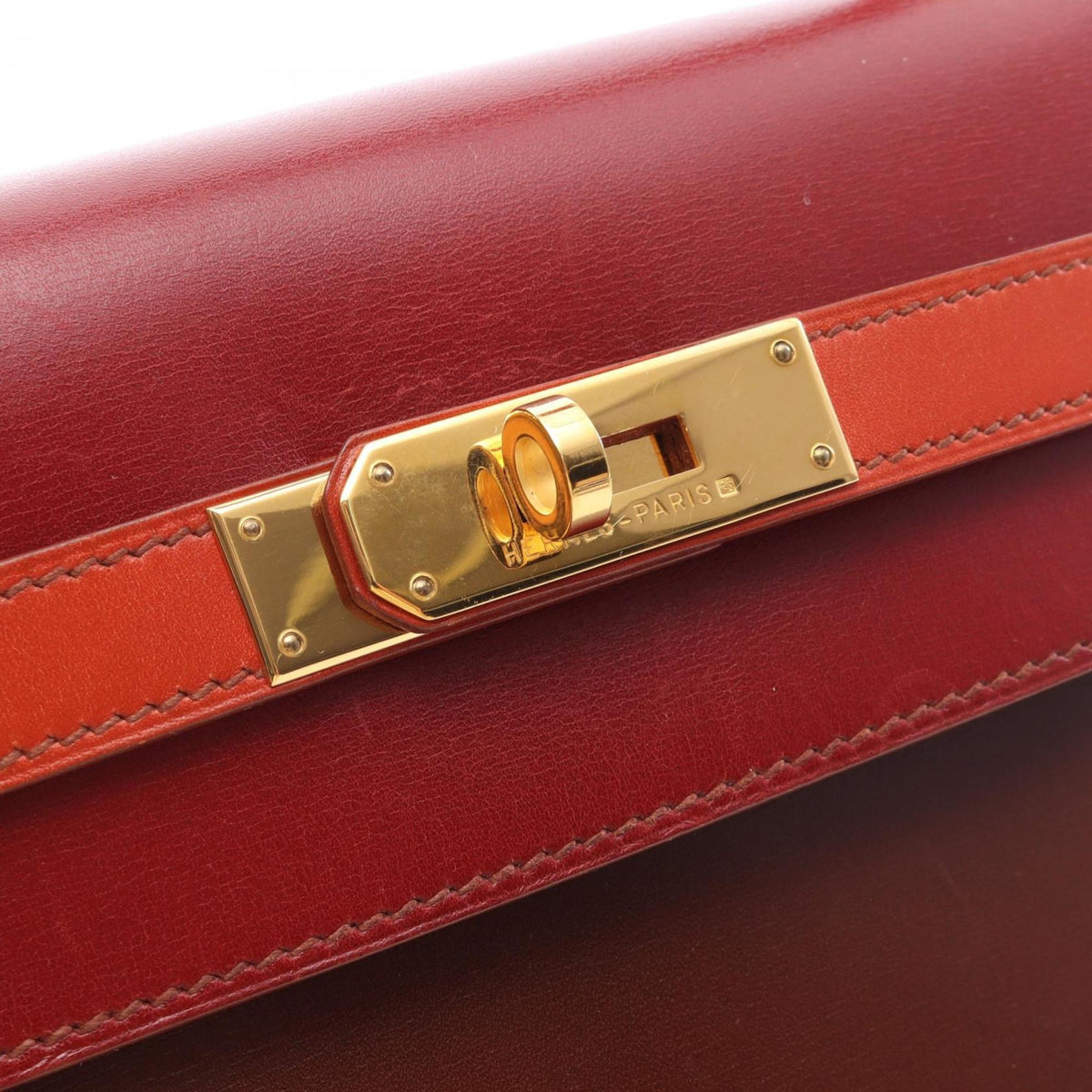 Hermes Bordeaux Brique Brown Rouge H Box Calf Leather Leather Handbag (Pre-Owned)
