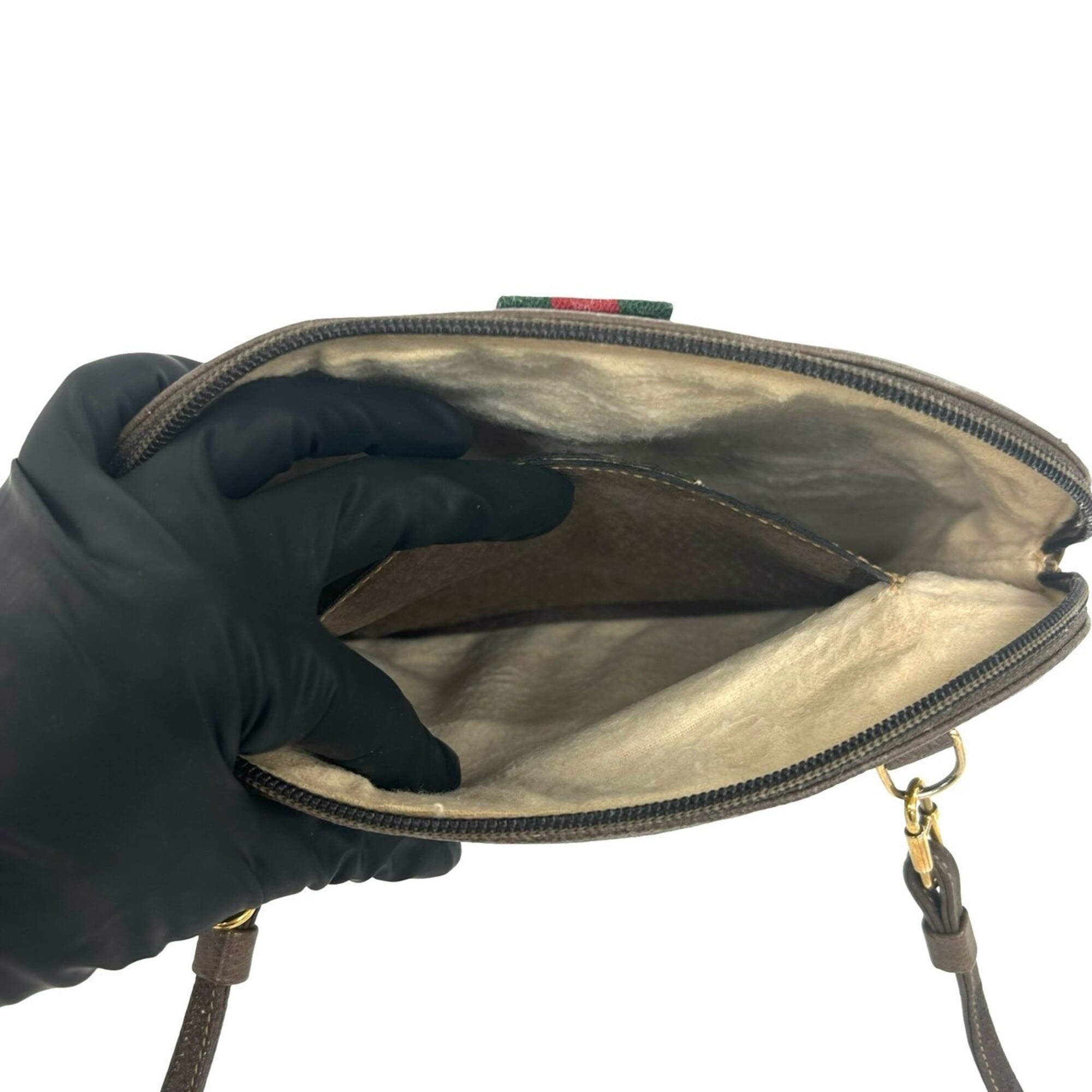 Gucci Brown Green Red Color Leather Pvc Shoulder Bag (Pre-Owned)