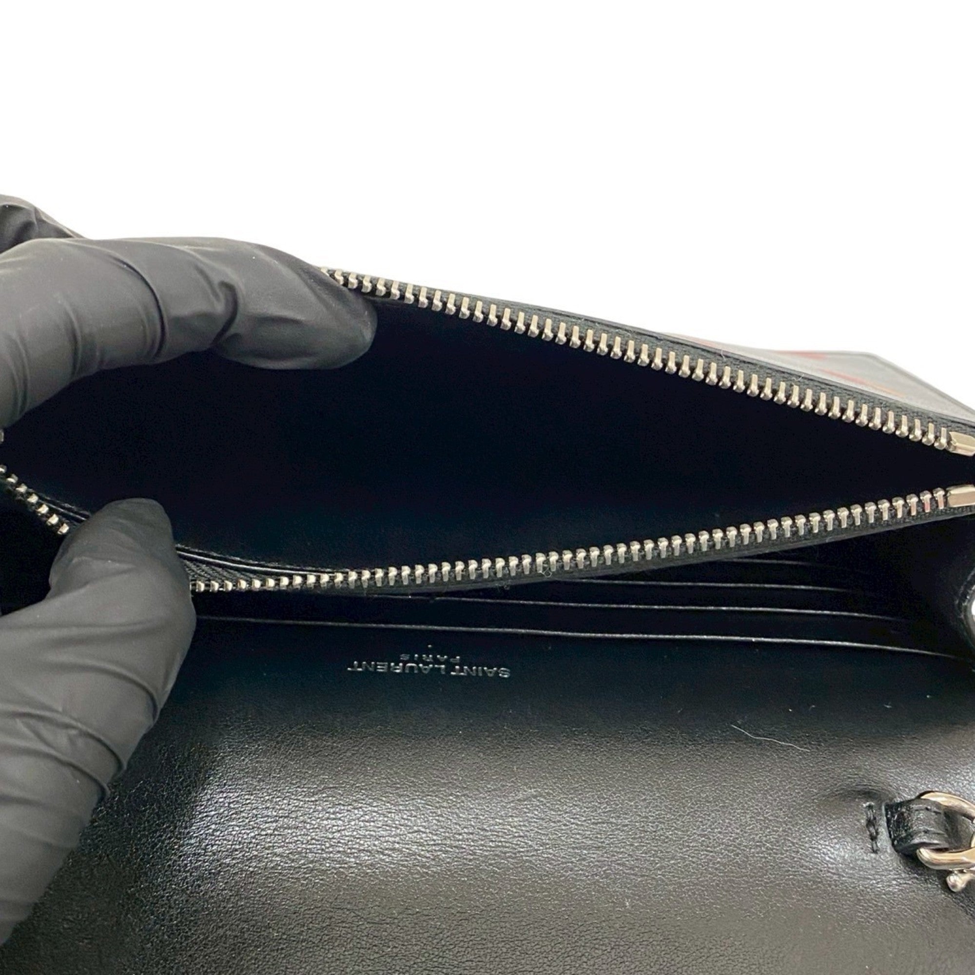 Yves Saint Laurent Black Red Color Leather Shoulder Bag (Pre-Owned)